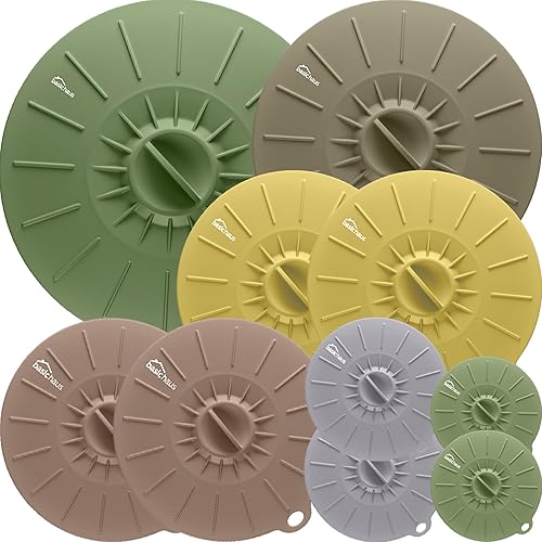 Tapas de silicona para almacenamiento de alimentos, paquete de 10, 6 tamaños, de grado alimenticio, reutilizables, de silicona para ollas y