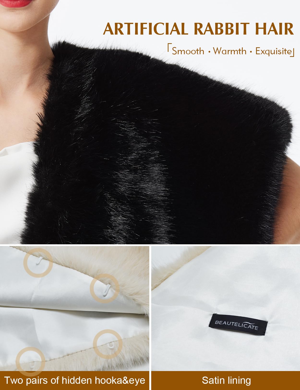 BEAUTELICATE Estolas para Bodas Fiesta Pelo Capa Poncho Invitada Boda Mujer Faxu Fur Shawl with Trim