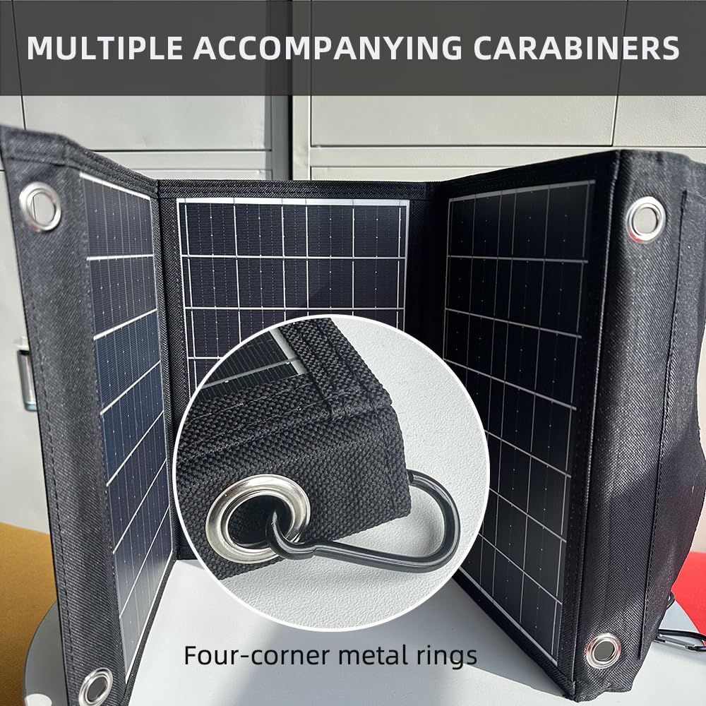 Caricabatterie a pannello solare pieghevole 45W con telefono USB-C e USB-A, alimentazione, uscita tablet QC3.0 - campeggio, passeggiata, zaino impermeabile viaggi