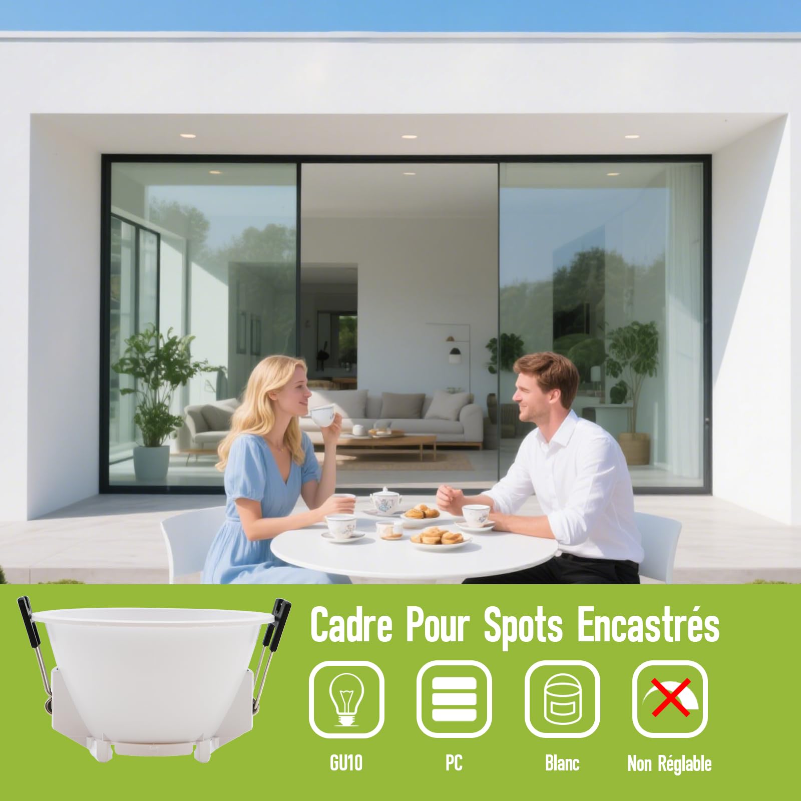 Maxled, Light is Led! Spot Encastrable Cadre 10 Pièces Ø83 mm Diamètre DU Trou Spots Plafond Luminaires Encastrables pour Ampoules GU10 Led/Halogènes Anneau pour Plafond (Rond Blanc)