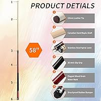 Vista 2 de AKLOT Pool Cue Sticks, 58"/42" Canadian Maple Professional Billiard Sticks, Taco De Billar Super Straightened Up 2-Piece Queue for Home, Pool Cues