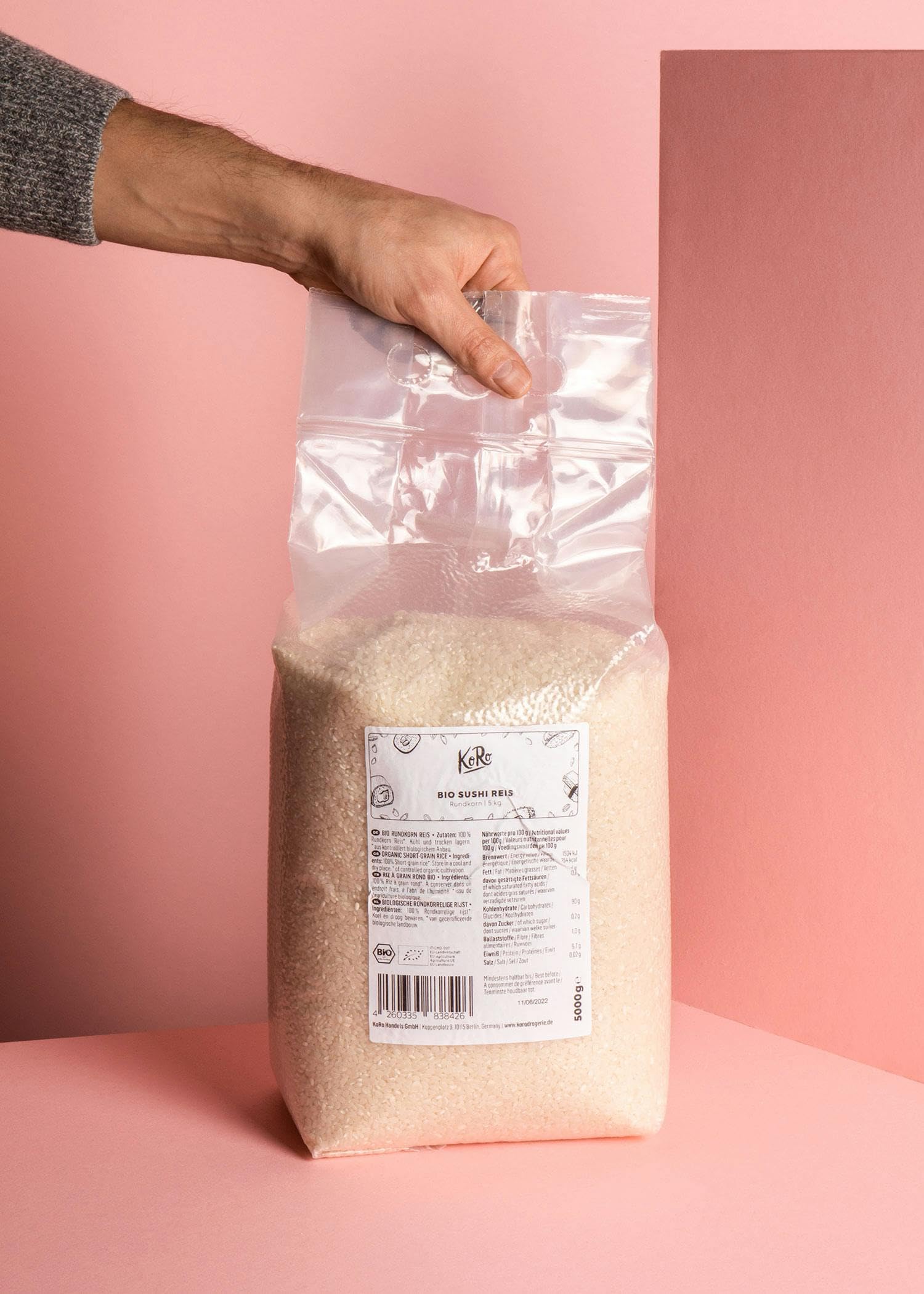 KoRo - Riso per sushi bio 5 kg - Confezione convenienza - Da agricoltura biologica e italiano - Ideale per sushi