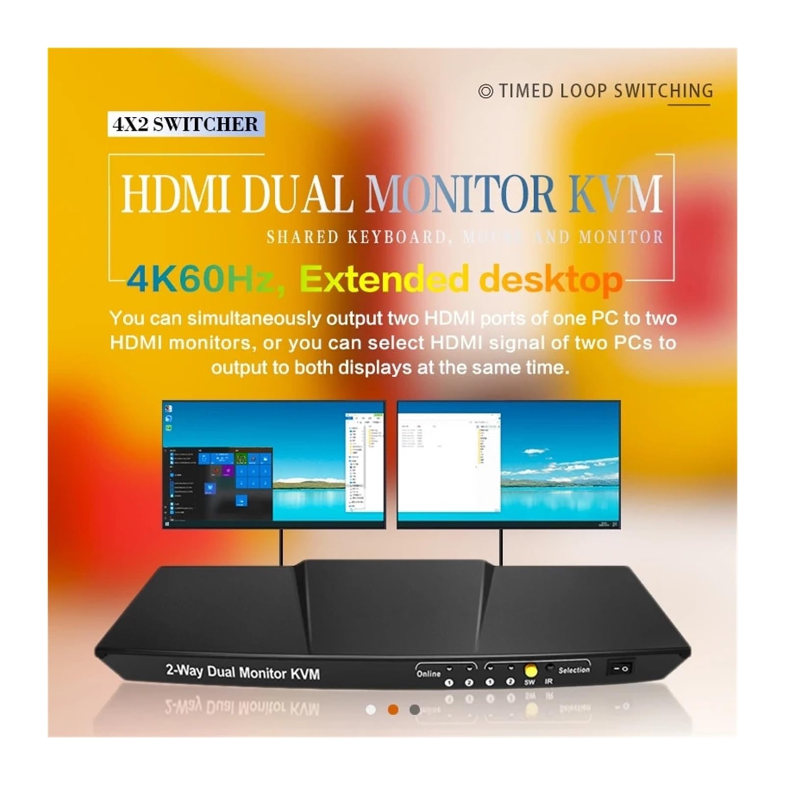 Podwójny monitor 2 wejścia 2 wyjścia KVM Switch 4x2 z dźwiękiem Podwójne rozszerzenie wyświetlacza USB KVM Switcher 4k 60fps Wysoka częstotliwość odświeżania