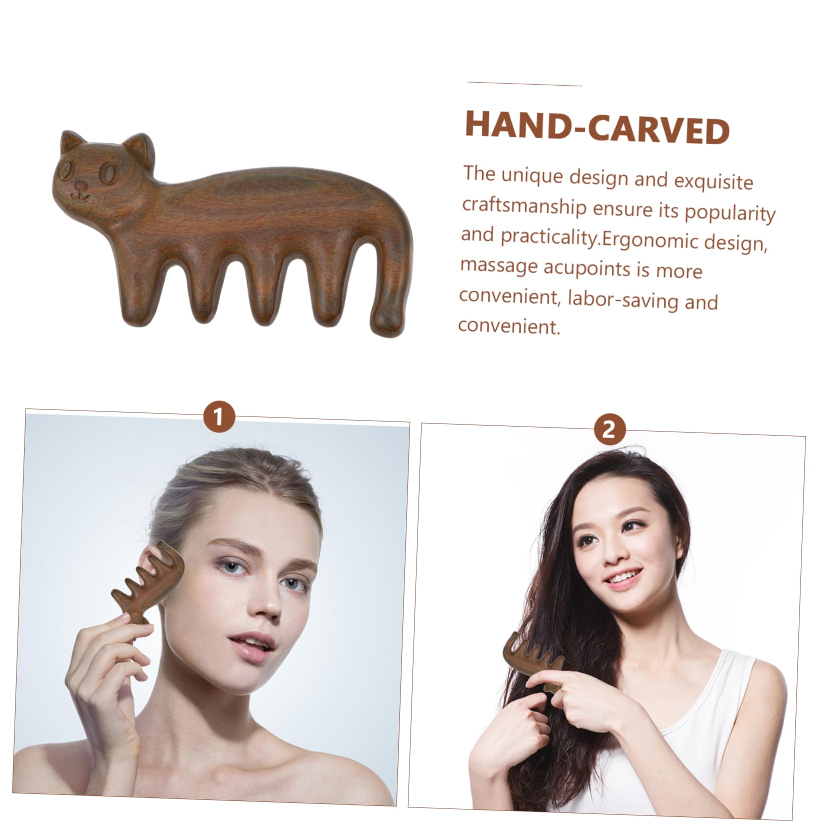 TOVINANNA 1pc Kitten Green Sandalwood Comb Shampoo Comb Acupoint Creative Massage Comb Massagers Face Tools Held Scalp Wooden Comb