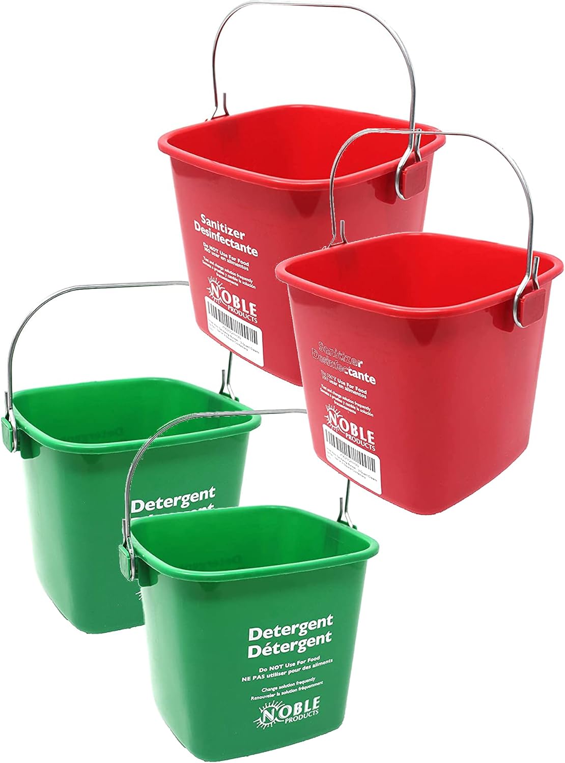 Small Red and Green, Detergent and Sanitizing Bucket - 3 Quart Cleaning Pail - Set of 2 Square Containers (2 Pack)