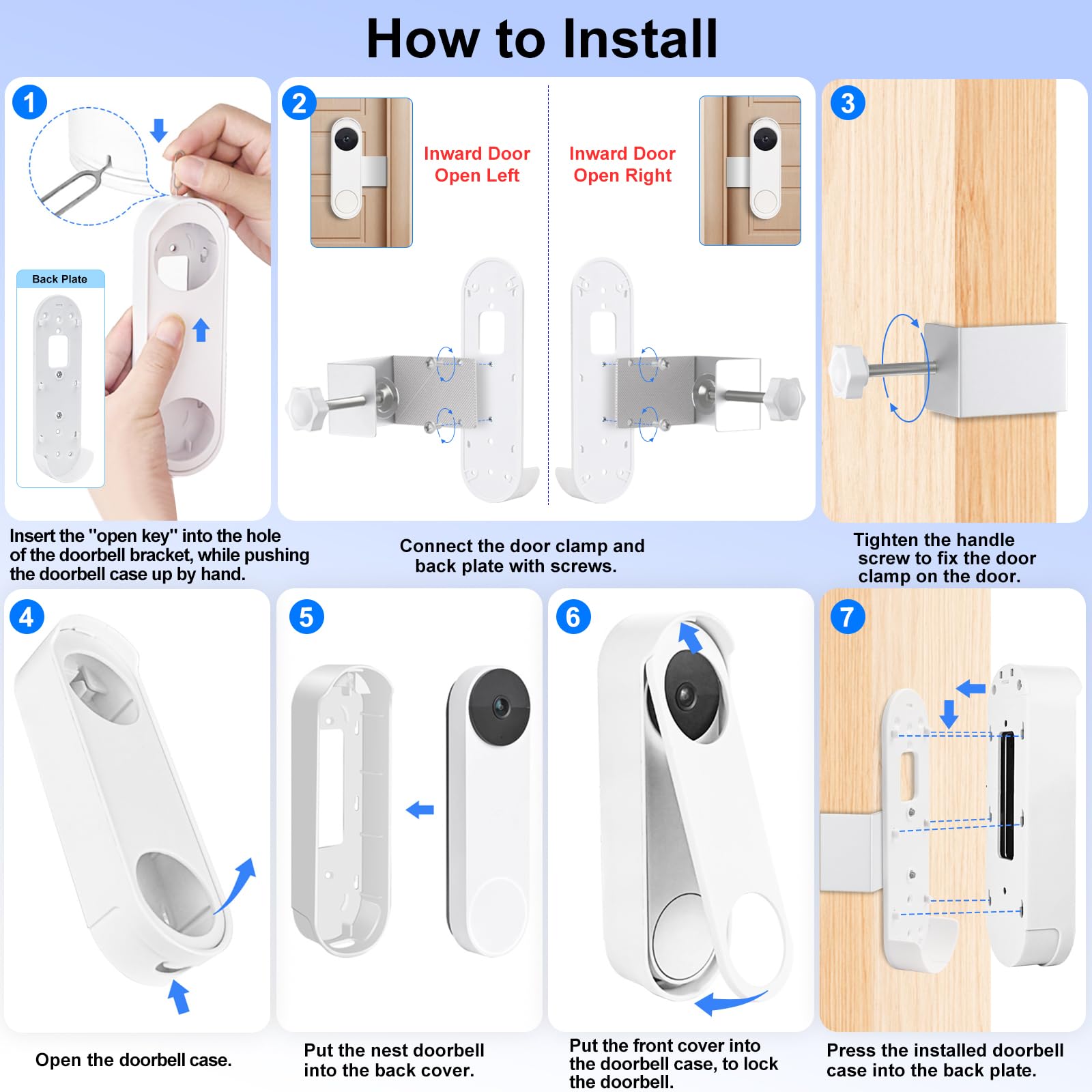 Anti-Theft Mount for Google Nest Doorbell (Battery), No Drill Adjustable Doorbell Mount for Google Nest Camera Easy Installation Doorbell Camera Mount Kit for Houses/Apartments/Rentals/Dorms