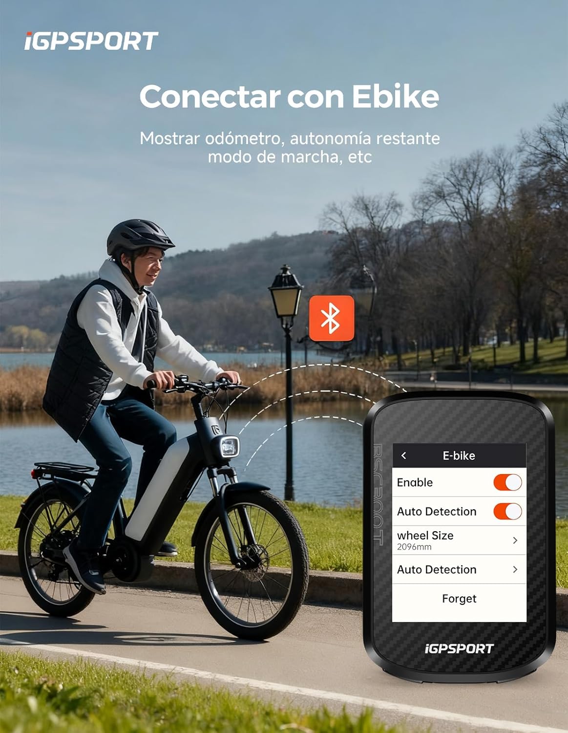 iGPSPORT BSC300T tilsluttet en elcykel, der viser elcykelspecifikke data