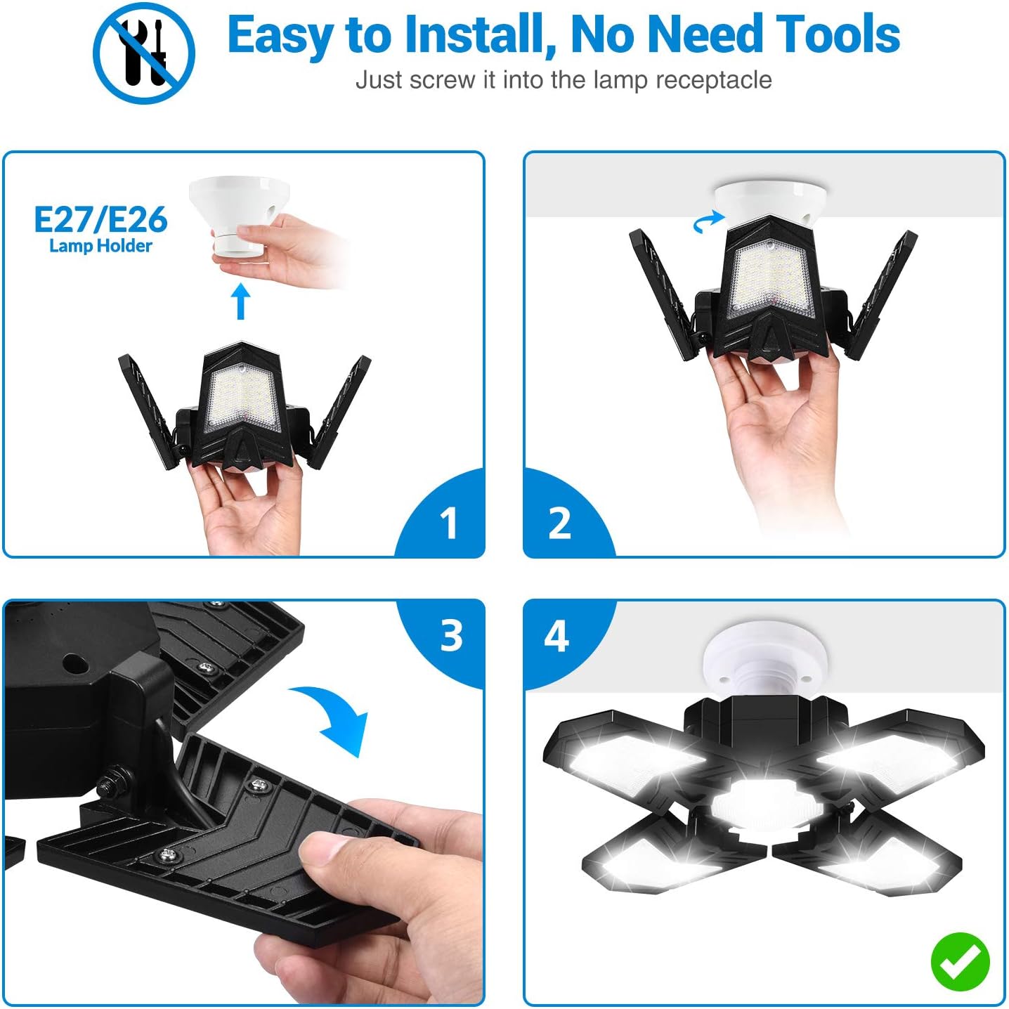 🛒 Crazy Deals LED Garage Lights ,12000LM Garage Lighting 120W Deformable Garage Ceiling Light with 4 Adjustable Panel, LED Shop Light with E26 Lamp Socket, Ceiling Lighting Fixture for Basement, Warehouse 🔥 Flash Sale LED Garage Lights ,12000LM Garage Lighting 120W Deformable Garage Ceiling Light with 4 Adjustable Panel, LED Shop Light with E26 Lamp Socket, Ceiling Lighting Fixture for Basement, Warehouse