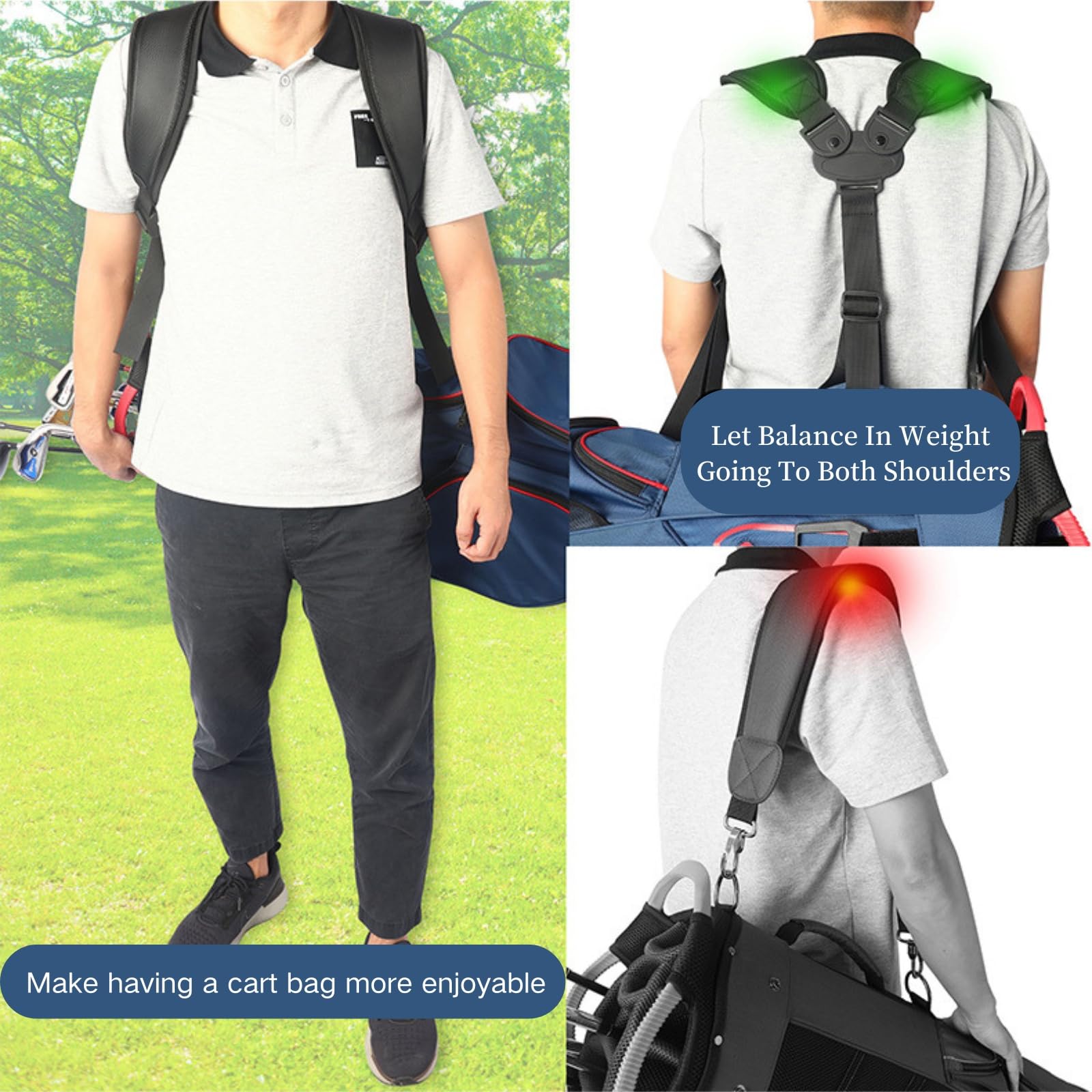 Golftaschen-Schultergurt, Ersatz-Doppel-Schulterriemen, Verstellbare Weichere Polsterung Golf Bag Riemen, Langlebiger Bequemer Golf Trageriemen