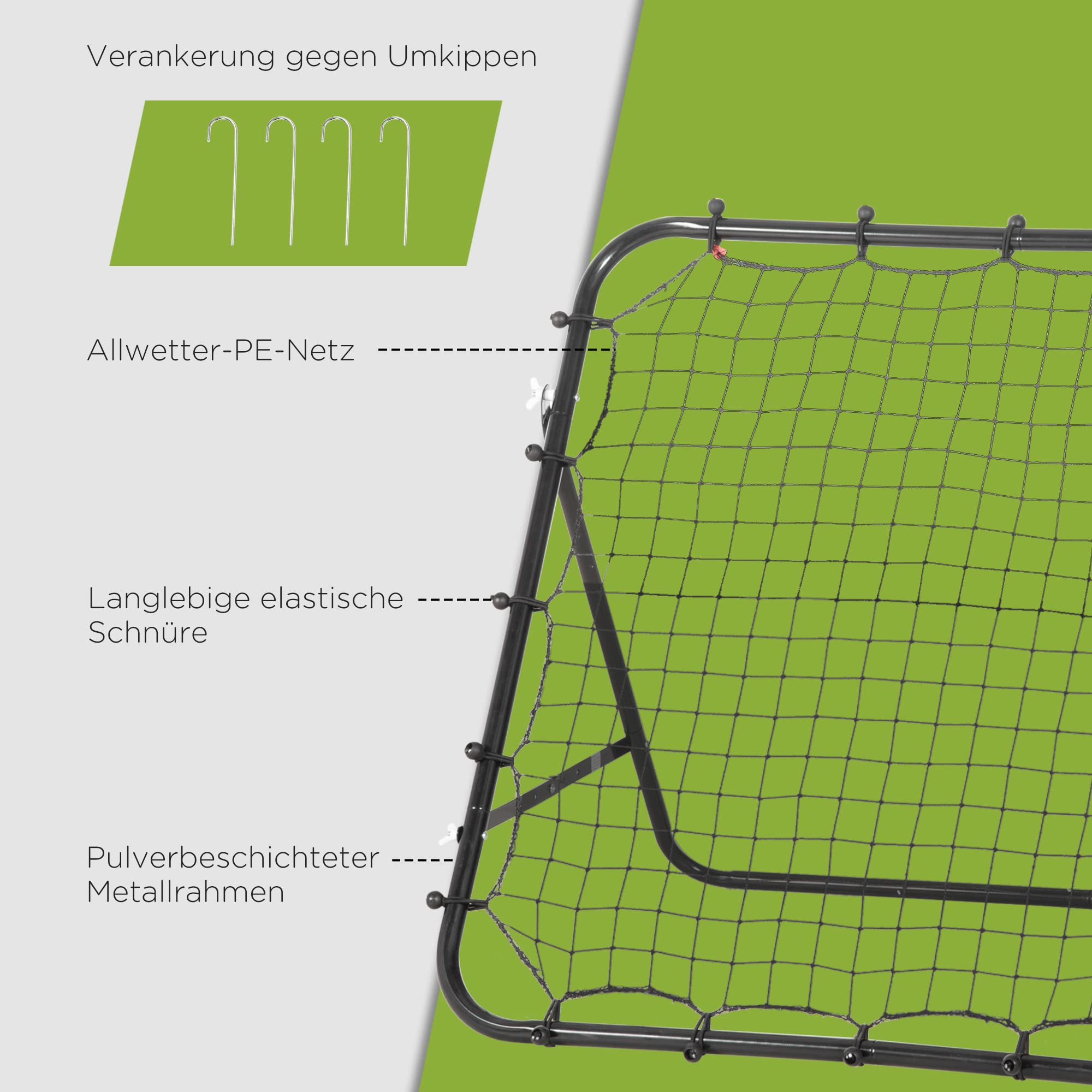 HOMCOM Rebounder für Fußball, 84 x 84 cm Fussball Rebounder mit stufenlos verstellbarem Winkel, Kickback Rückprallwand Fußballtor für Jugendliche Schuss-, Pass- und Ballannahmetraining