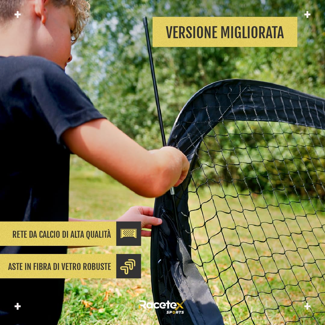 Racetex Cancelli da calcio per bambini set 2 pezzi con aste in fibra di vetro rinforzata