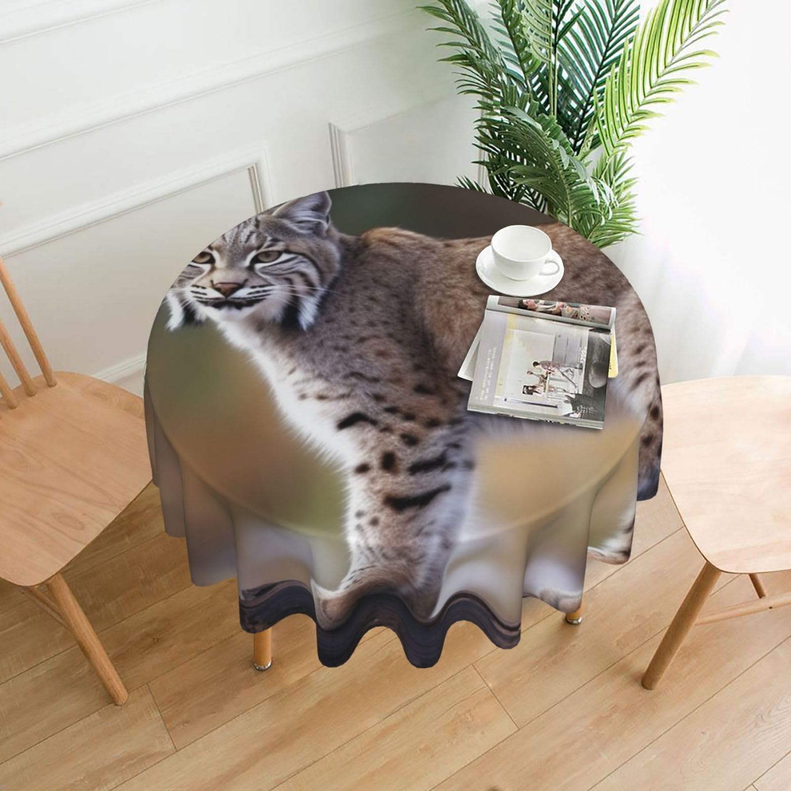 Nappe ronde imperméable anti-taches Wild Bobcat pour décoration table de fête 152 cm