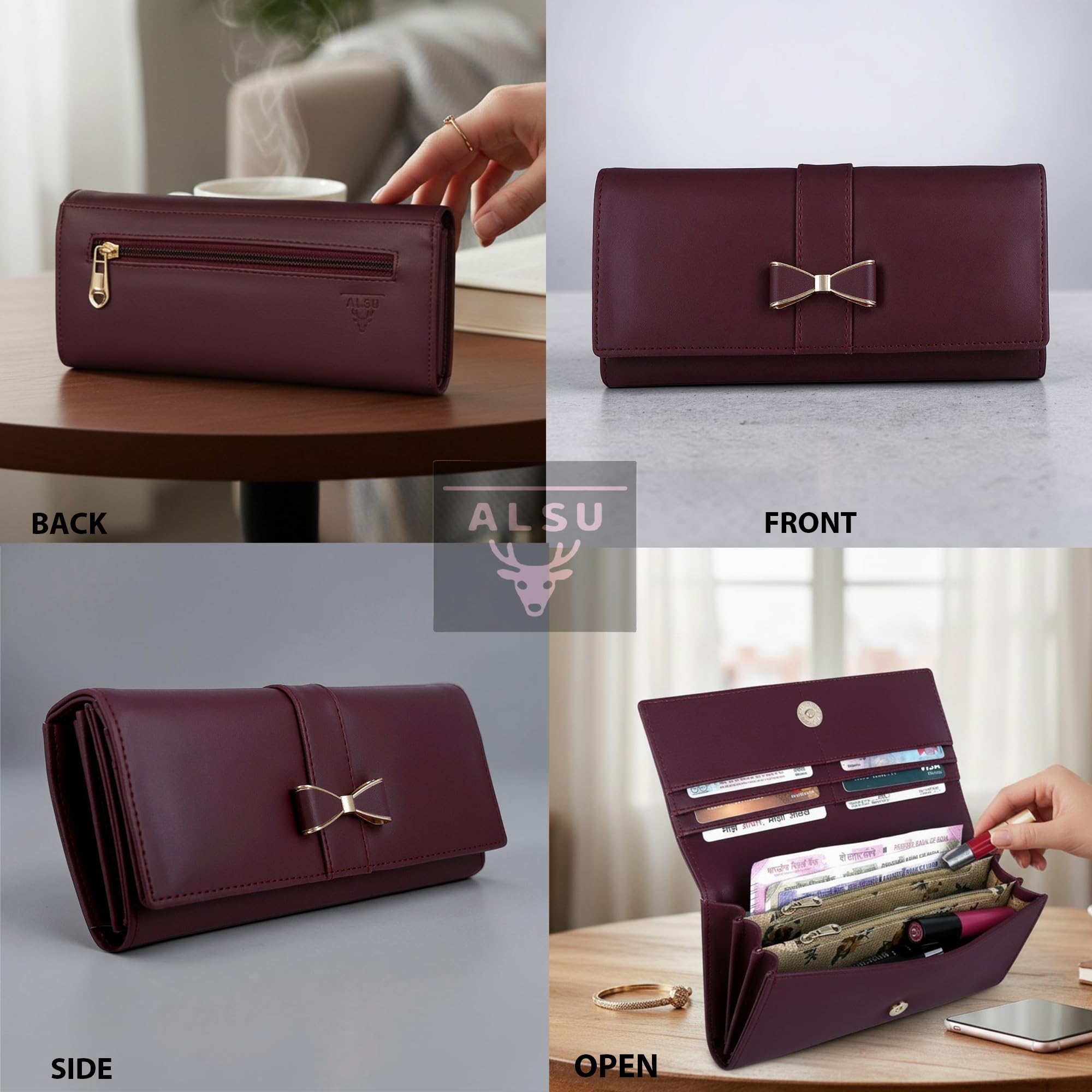 ALSU Women's Maroon Faux Leather Hand Wallet Clutch Trendy | 6 Card Slots | Phone Pocket (shd-004mar) 1
