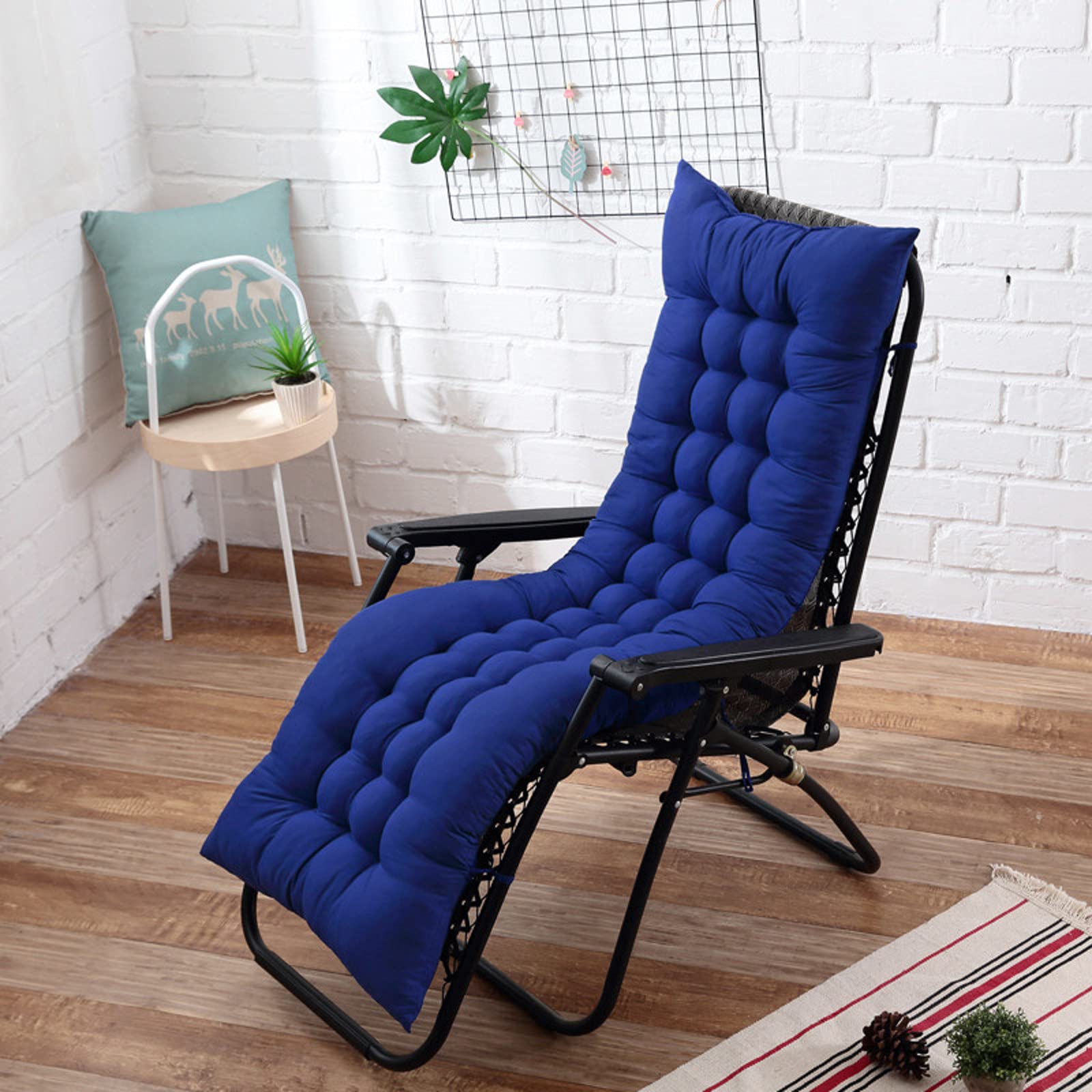 ADSEA Indoor Bench Cushion,Solid Color Lounger Patio Cushion,Soft High Back Reclining Chair Cushion,With Ties For Patio Chairs-Blue 125x48x8cm(49x19x3inch) โ image 1
