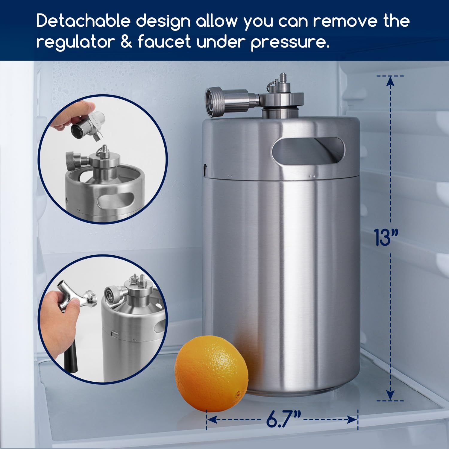 TMCRAFT Mini barril de doble pared de 3,628.7 g, sistema dispensador de cerveza casero regulado a presión con grifo extraíble y regulador, mantiene la frescura y la carbonatación para cerveza