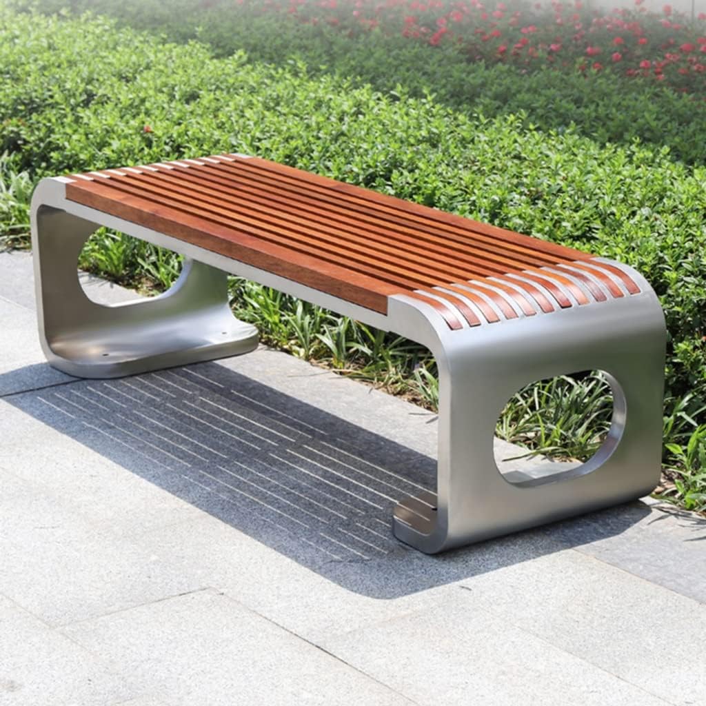 Patio Benches for Outdoors Outdoor Park Chair Garden Solid Wood Leisure Home Open-air Seat Stainless Steel Rest Bench Garden Benches for Outdoors