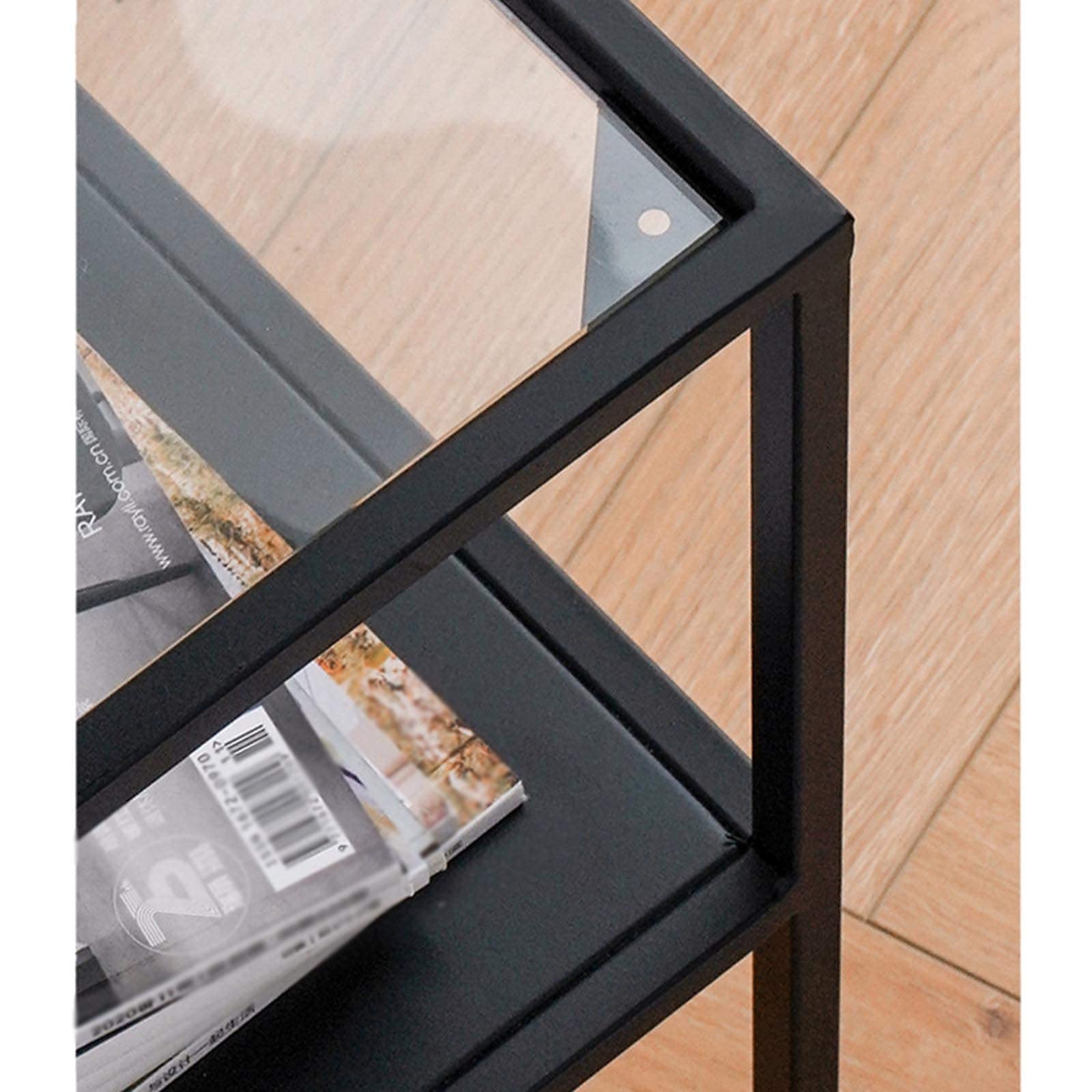 Sofa-Beistelltische im modernen Stil, kompakte rechteckige Aufbewahrungs-Beistelltische, platzsparender Eck-Ausstellungstisch, kleine Couchtische aus gehärtetem Glas (H) 60 cm, schwarz, 40 x 30 x 60
