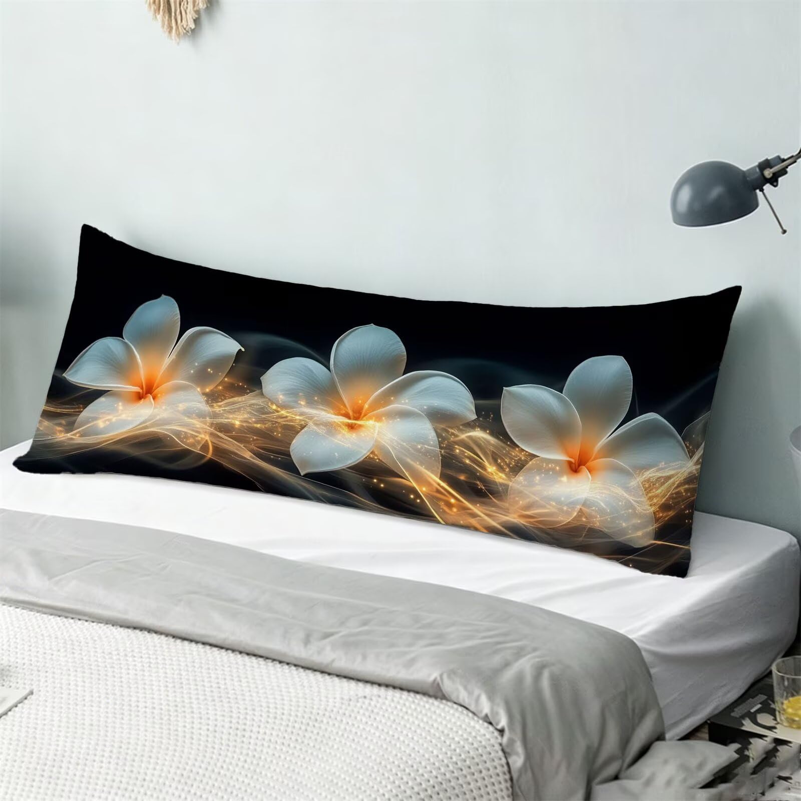 Funda de Almohada 60 x 180 cm Flores Protector Almohada 180 cm con Cremallera Invisible, Lino Durable y Transpirable Pillow Case Pétalo Impresión a Doble Cara para Cama, Sofá y Dormitorio dg-425