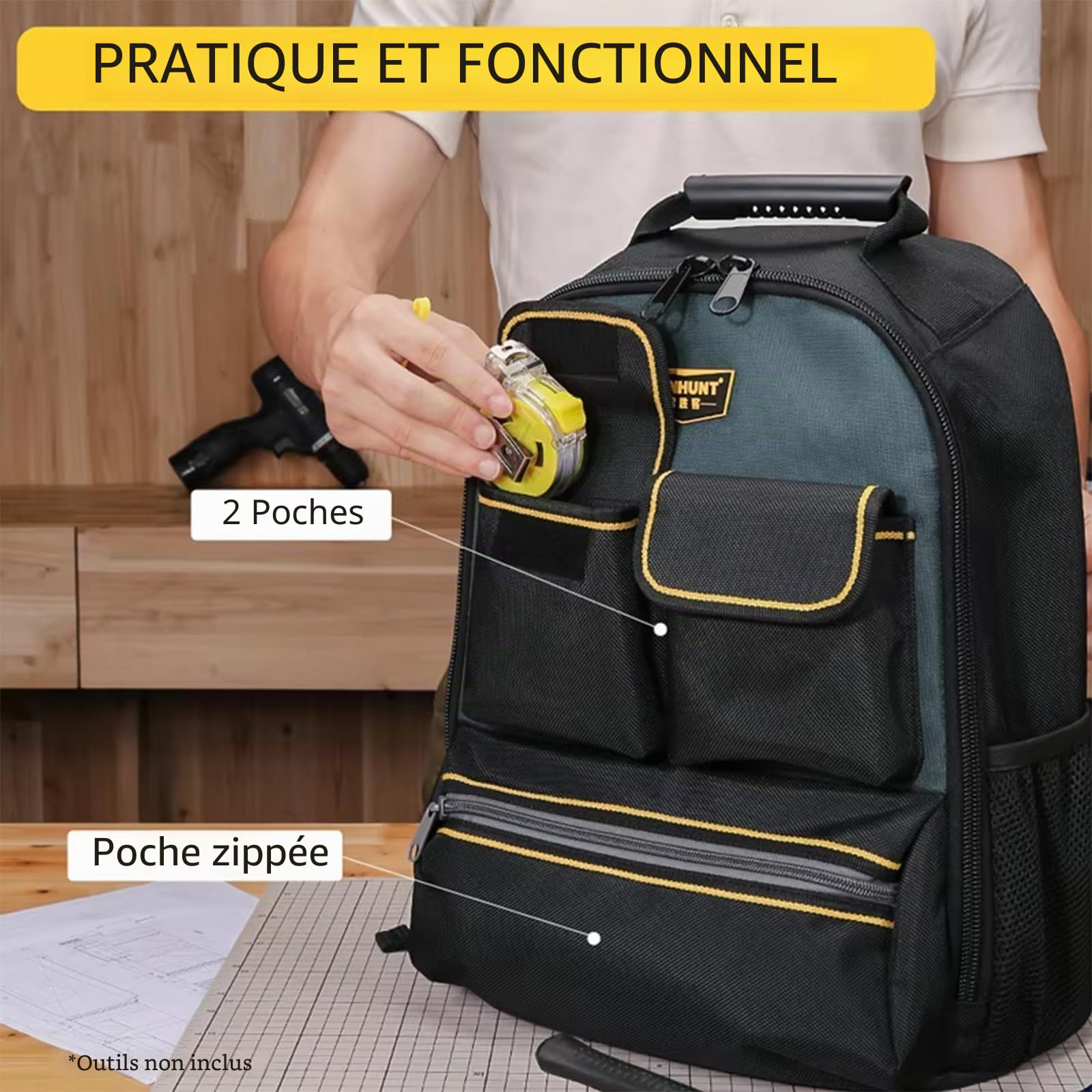 Sac à dos multi-poches pour outils d'électricien