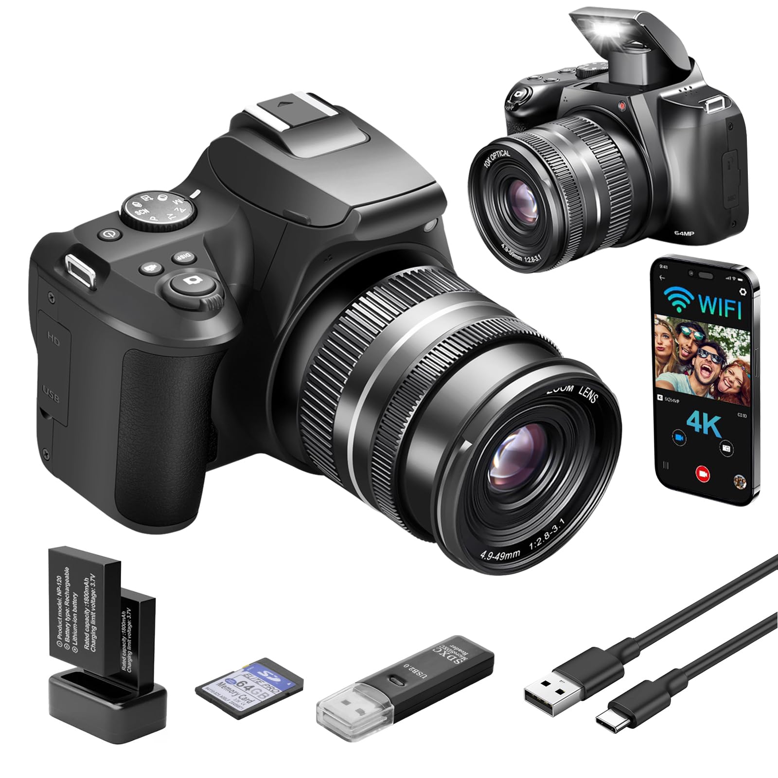 Camera Viewfinder 10x Optical Zoom Professional Lens 4K Digital