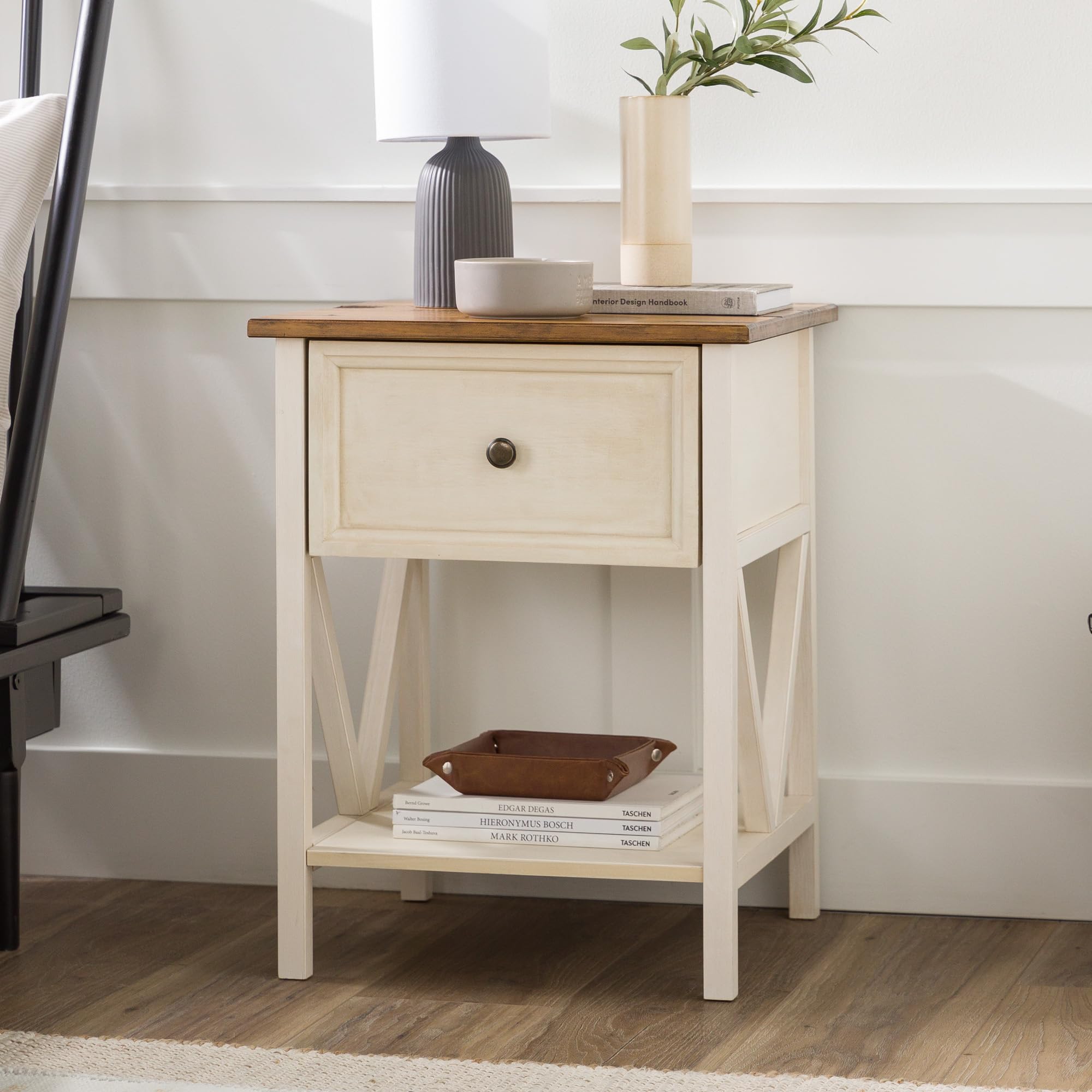 Walker Edison Natalee Modern Farmhouse 1 Drawer Wood Square Side Table ...