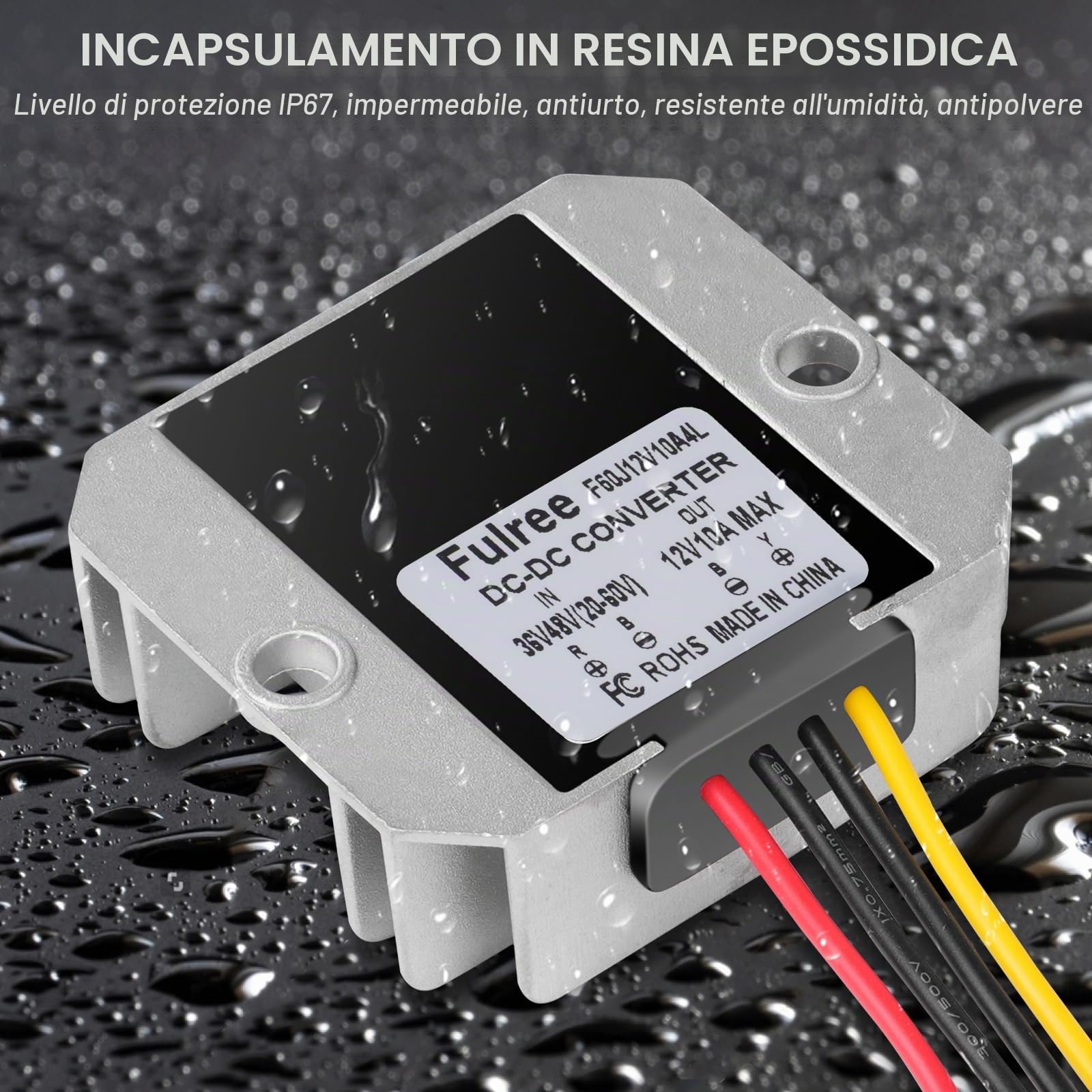 Convertitore di Tensione CC, Convertitore Step-down Modulo Stabilizzatore di Tensione Impermeabile da 20-60V a 12V 10A