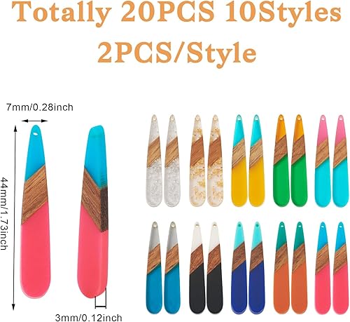 Miniatura 4 de Beadthoven Dijes de Madera de Resina, Dijes para Hacer Aretes de Bricolaje, Colgantes de Madera de Resina Geométricos, Piezas Bohemias para Aretes