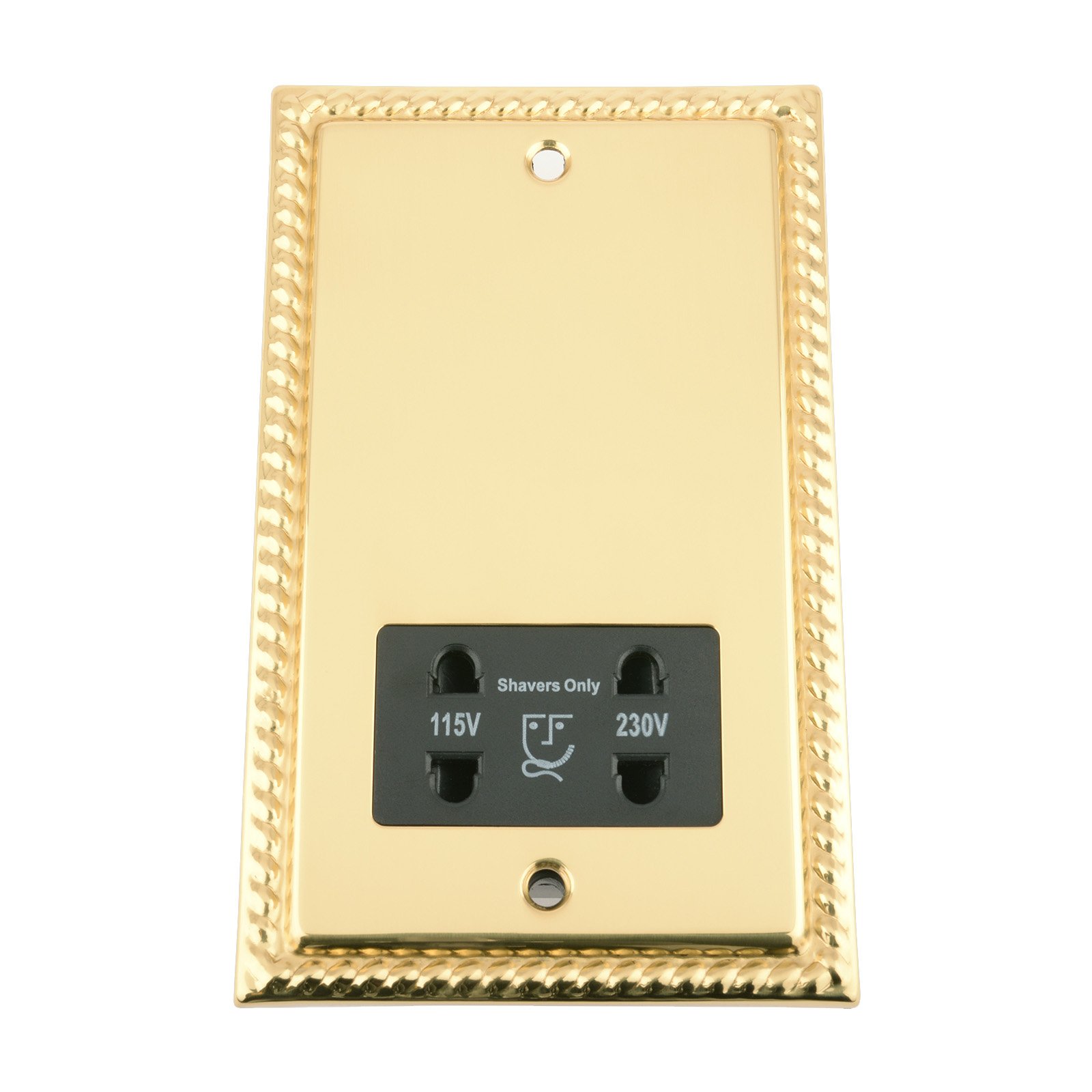 A5 Products Black Shaver Socket Dual Voltage 115V/ 230V - Polished Mirror Brass Georgian - Insert
