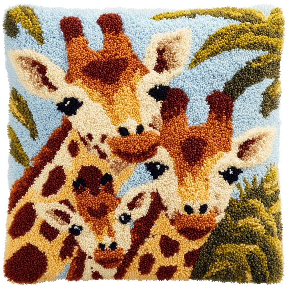 AxiangziK Latch Hook Pillow Cover Kit,Giraffe Mother and Baby