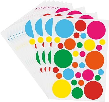 HYBSK 300pcs Color Coding Circle Labels - 10 Sheets of Assorted Sizes and Colors Round Stickers for Warehouse Inventory Organizer 6 Colors