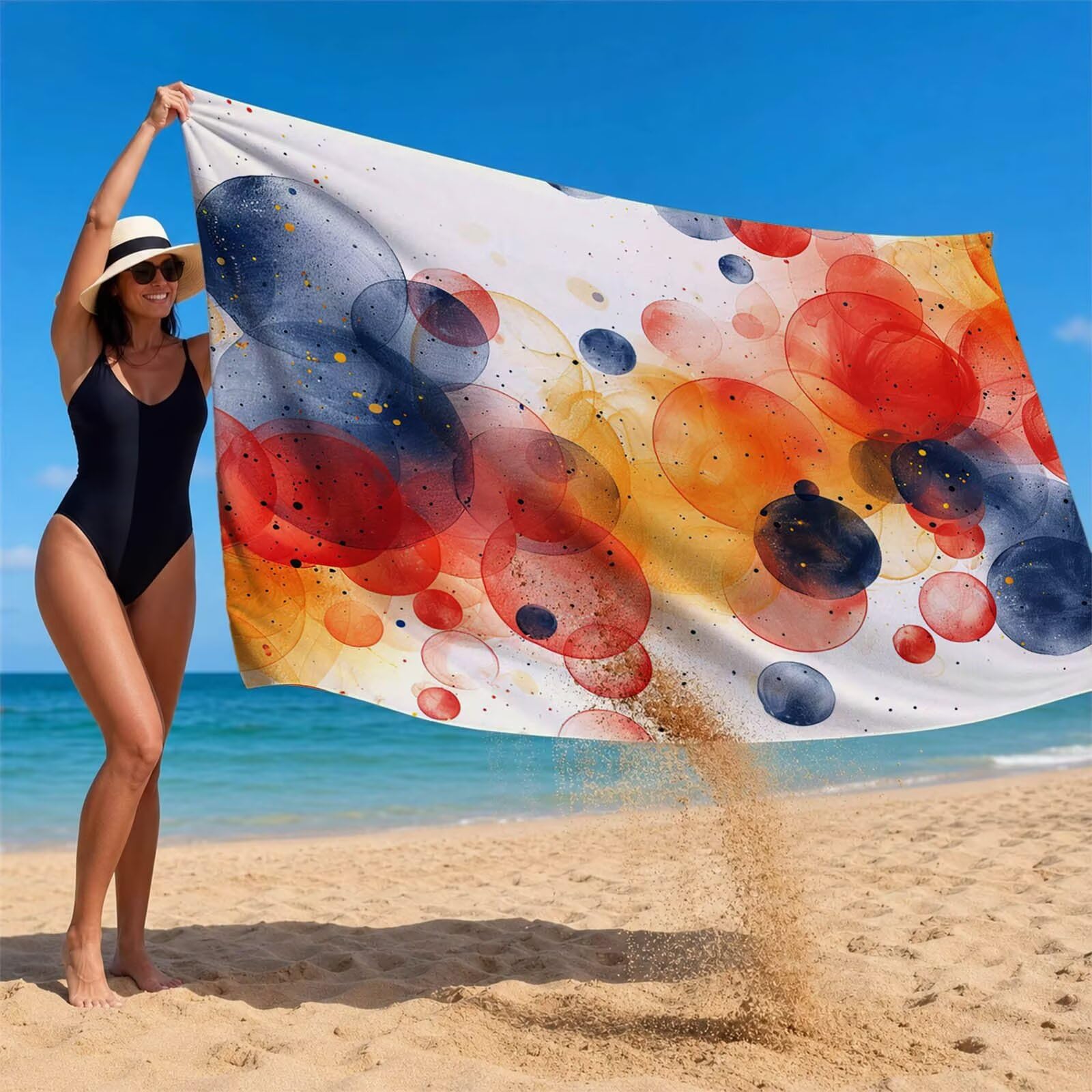 Redondo Toalla Playa 220 x 160 Resistente a la Arena Secado rápido Ligero, Toalla Playa Grande 160x220cm Suave Cómodo como Gym Yoga Sauna Toallas Baño Grandes Travel Essentials Simple XTLS-6093