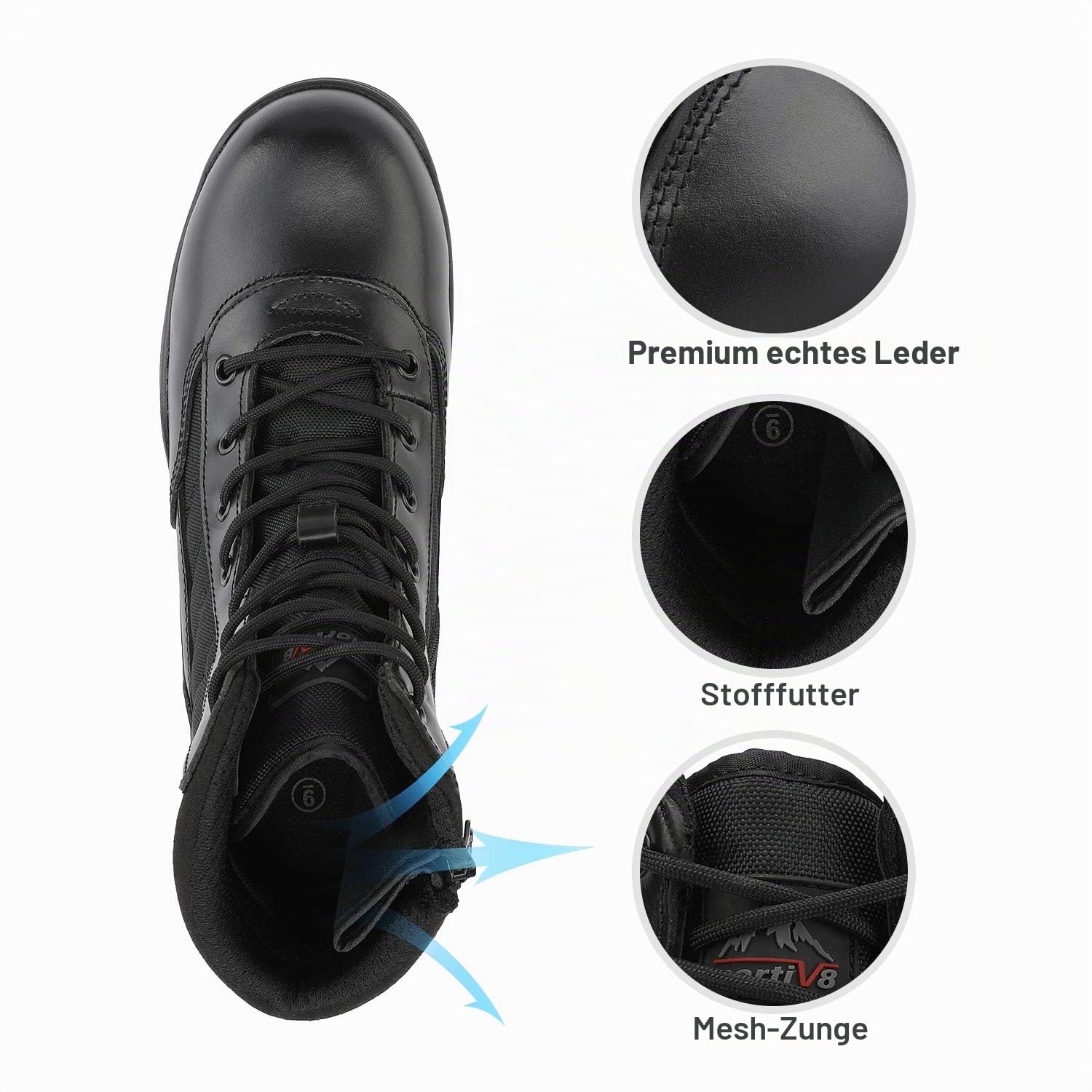 NORTIV 8 Herren Militärische Taktische Arbeitsstiefel Security Einsatzstiefel Boot Zipper Militär Kampfstiefel Springerstiefel