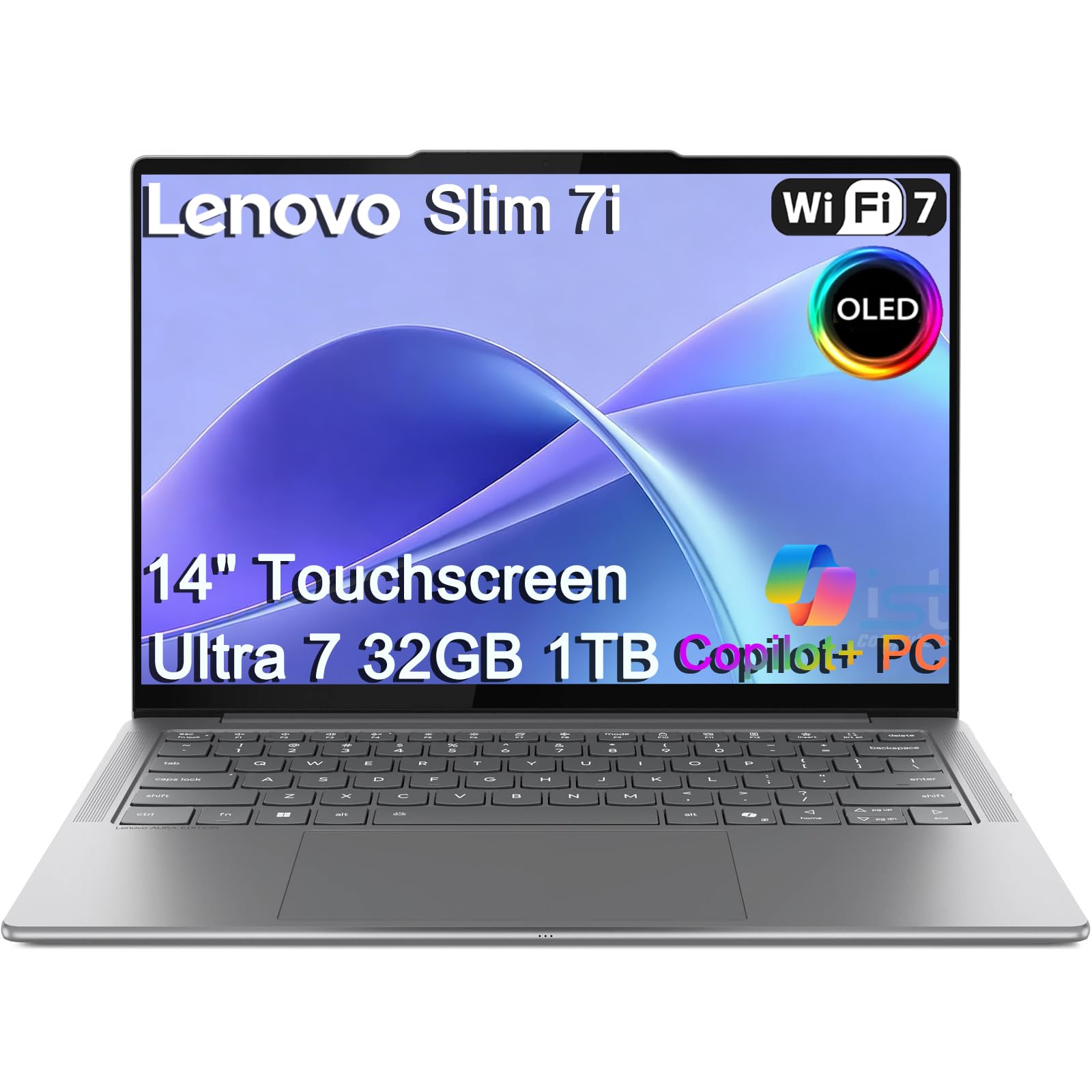 Lenovo Slim 7i Aura Edition AI Laptop (14" FHD+ OLED Touchscreen, Intel Core Ultra 7 258V, 32GB DDR5, 1TB SSD) Copilot+ PC, Ultra-Thin, 17-Hr Battery Life, 5MP IR Webcam, Wi-Fi 7, Win 11 Pro