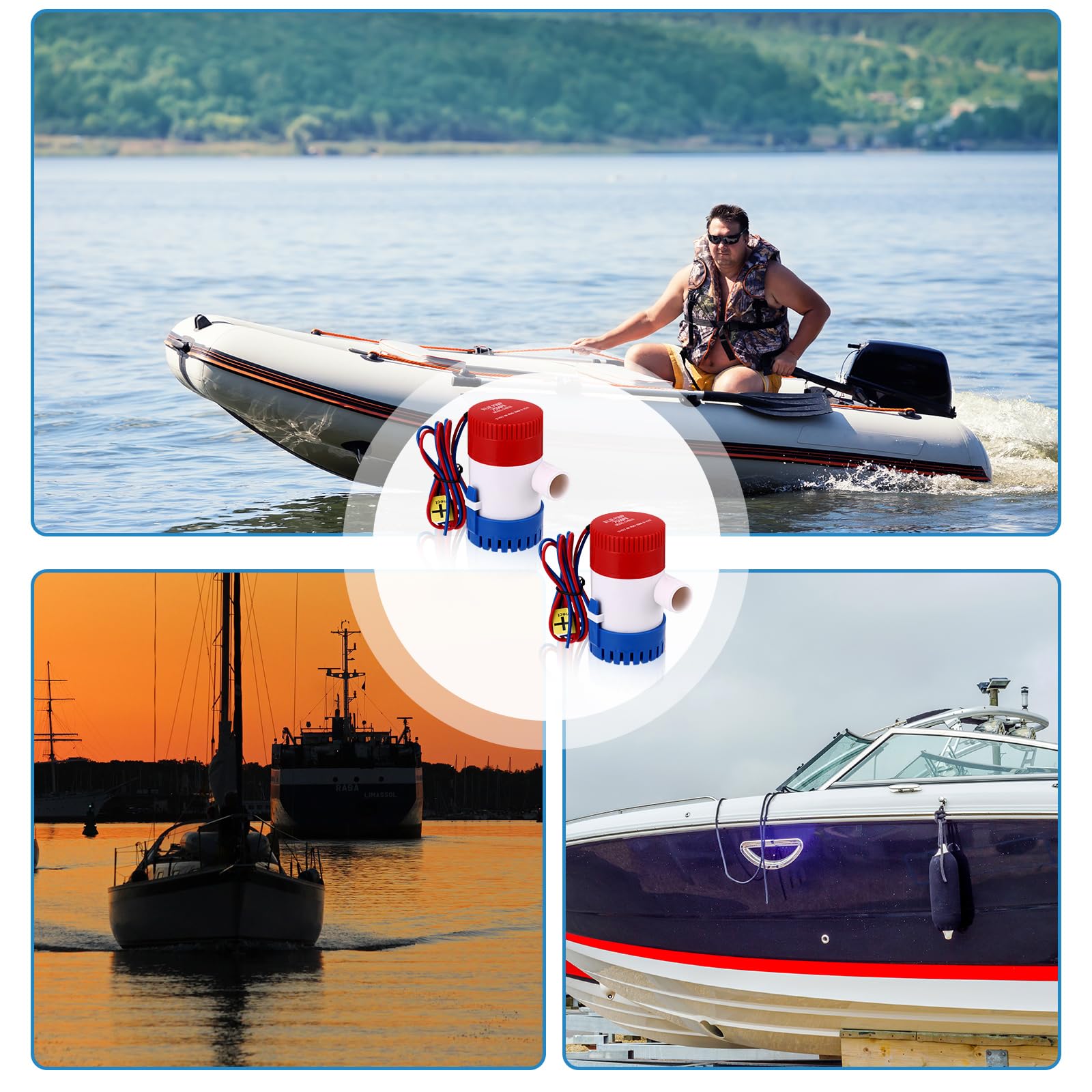 Gisafai 2 bombas de sentina de 12 V sumergibles para barco, bomba de agua de sentina eléctrica de bajo ruido, automática, no automática, para tanque de agua, estanque, piscina, yate, RVS (clásico, 750