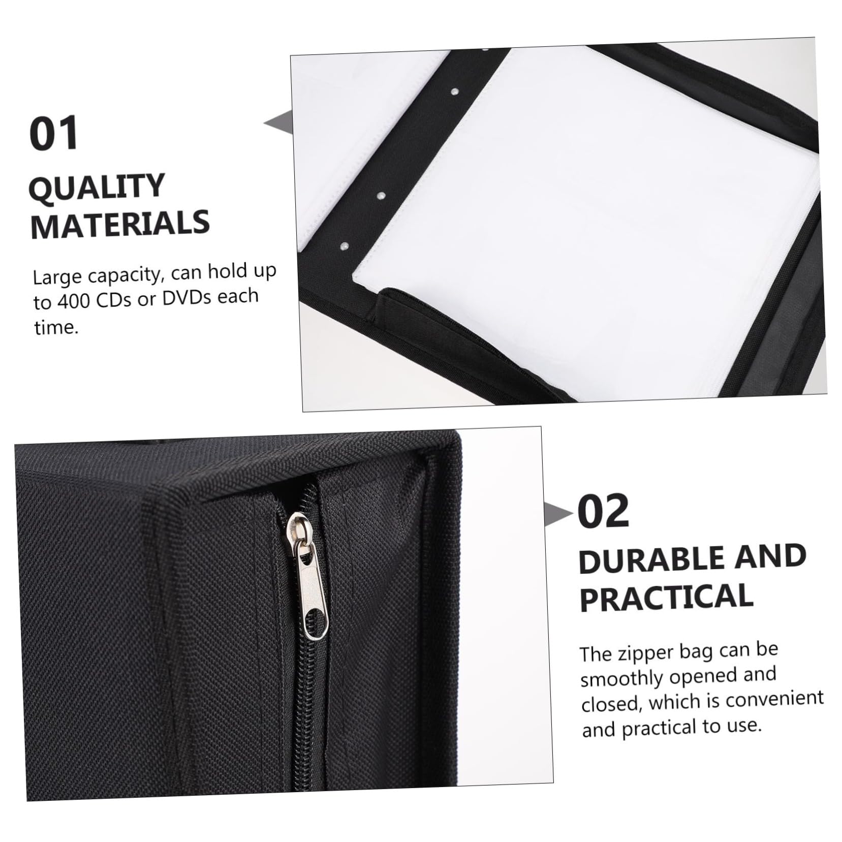 Ciieeo Custodia Porta Dvd Cd Organizer in Oxford Nero, Capacità 240 Pezzi, Borsa Cerniera Resistente All'usura, Custodia Per Trasporto e Conservazione Domestica Di Dvd e Cd