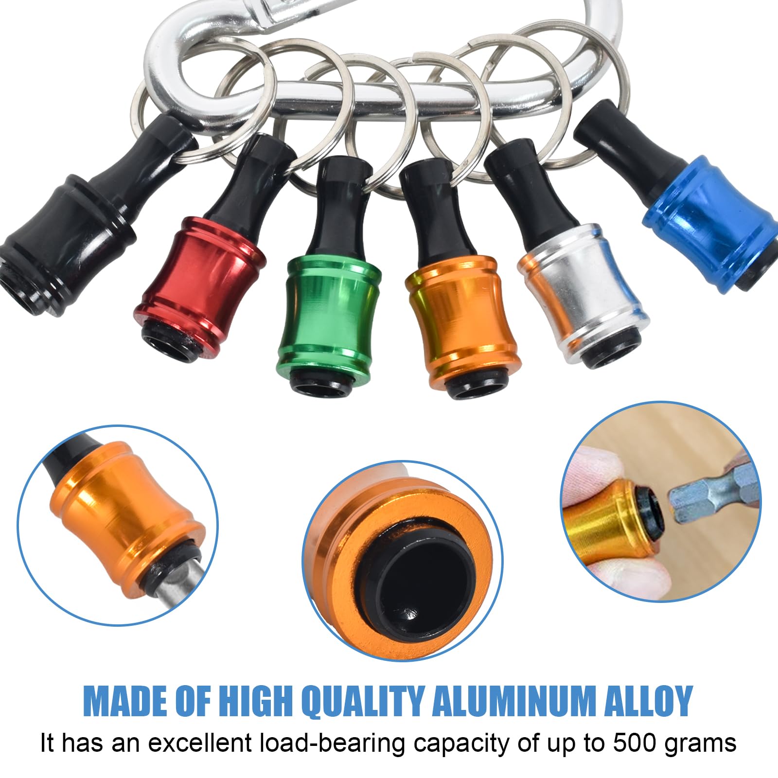 6Pcs Portachiavi Drill Bit, Porta Inserti 1/4 pollice Drill Bit Holder con Carabiner, Hex Shank Cacciavite Bit Holder, Supporti Per Avvitatori per Fai da Te, Elettricità, Lavorazione del Legno