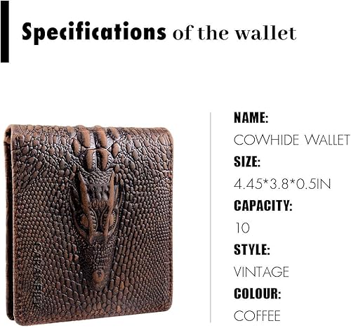 Miniatura 6 de CARANFIER Cartera de piel auténtica para hombre con diseño de cocodrilo con grabado en relieve B1cocodrilo