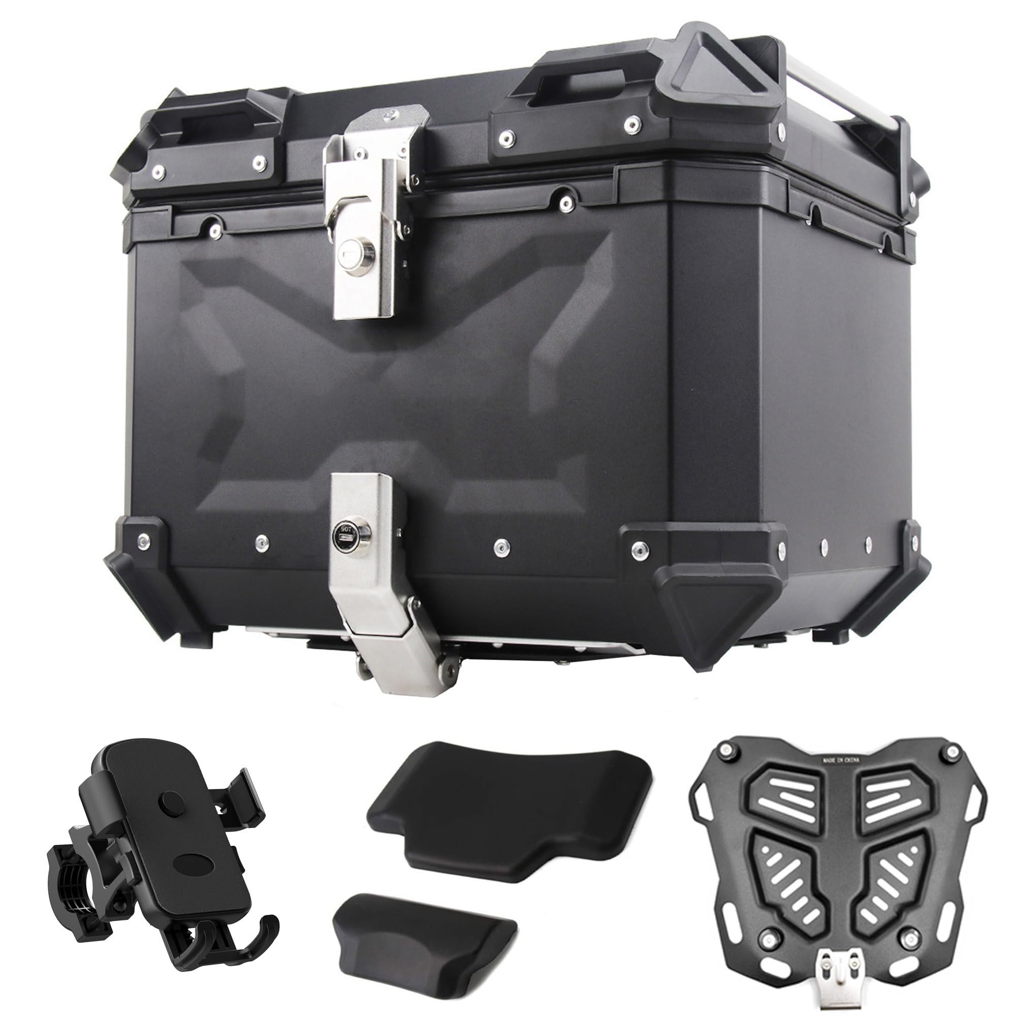 Maletero de aluminio para almacenamiento de equipaje de motocicleta (negro, 45 L)