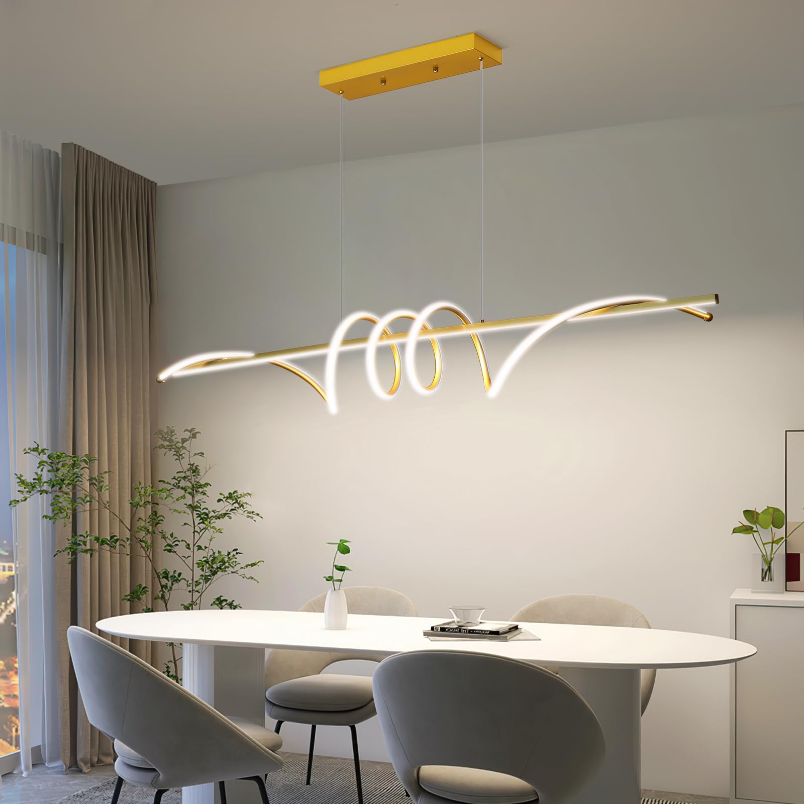 Mikeru Ampoule Spirale Dorée De 150cm, Lumières Pour Table De Billard 3000K/4500K/6500K, 10% à 100% Dimmable, Lampes à Suspension Réglables En Hauteur LED Modernes Avec Fonction De Mémoire