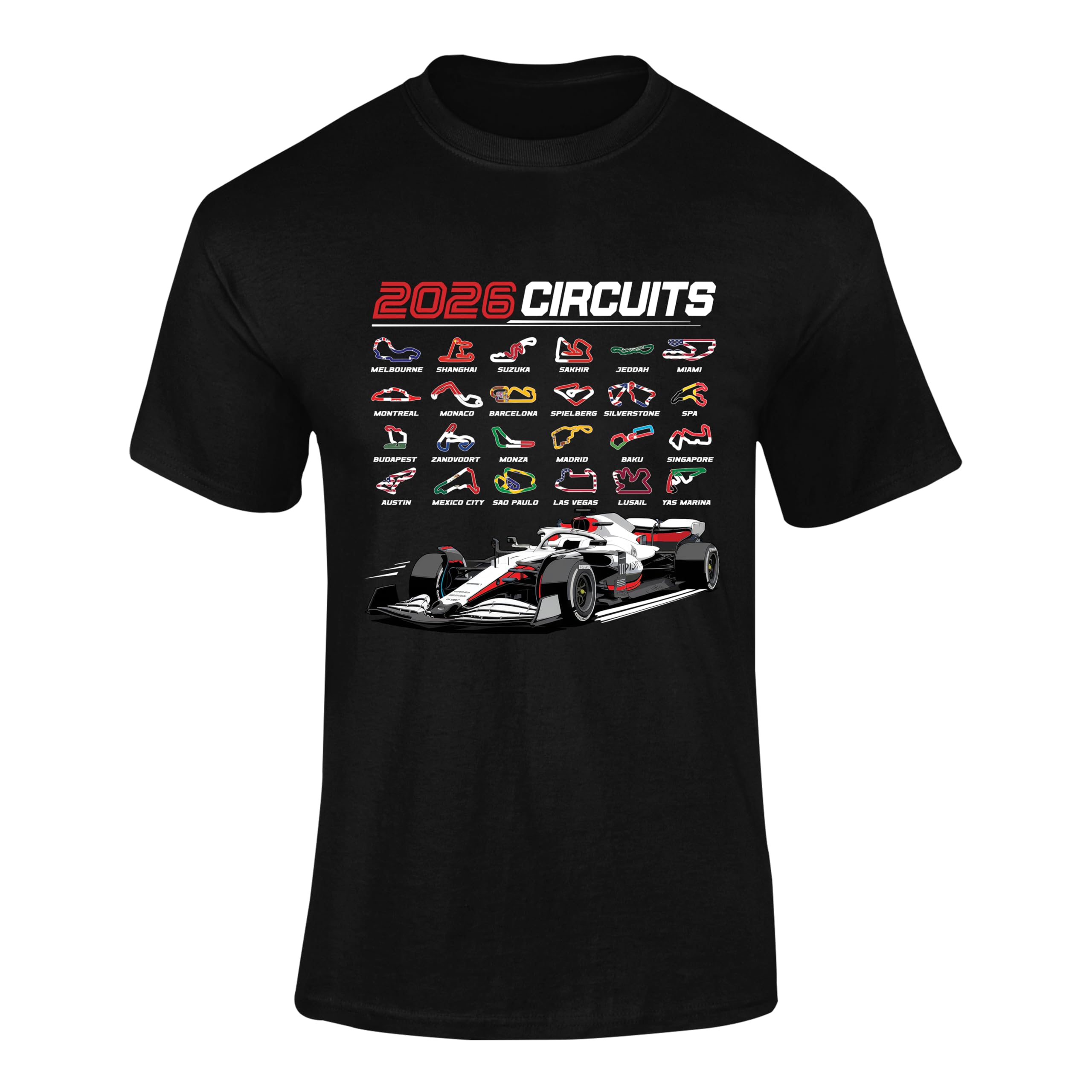 Formula Racing 2026 T Shirt 3 – Grand Prix Circuits Map Tee, Motorsport Fan Shirt, Racing Track Outline T-Shirt for Adults - Black XX-Large