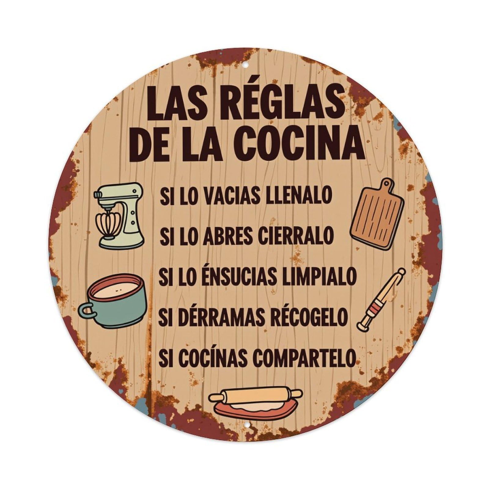 Background Kitchen Tools Rules Text Retro Metal Tin Sign, Vintage Metal Poster for Bar, Home, Man Cave, Kitchen, Laundry Room Art Decor 8x8 Inch