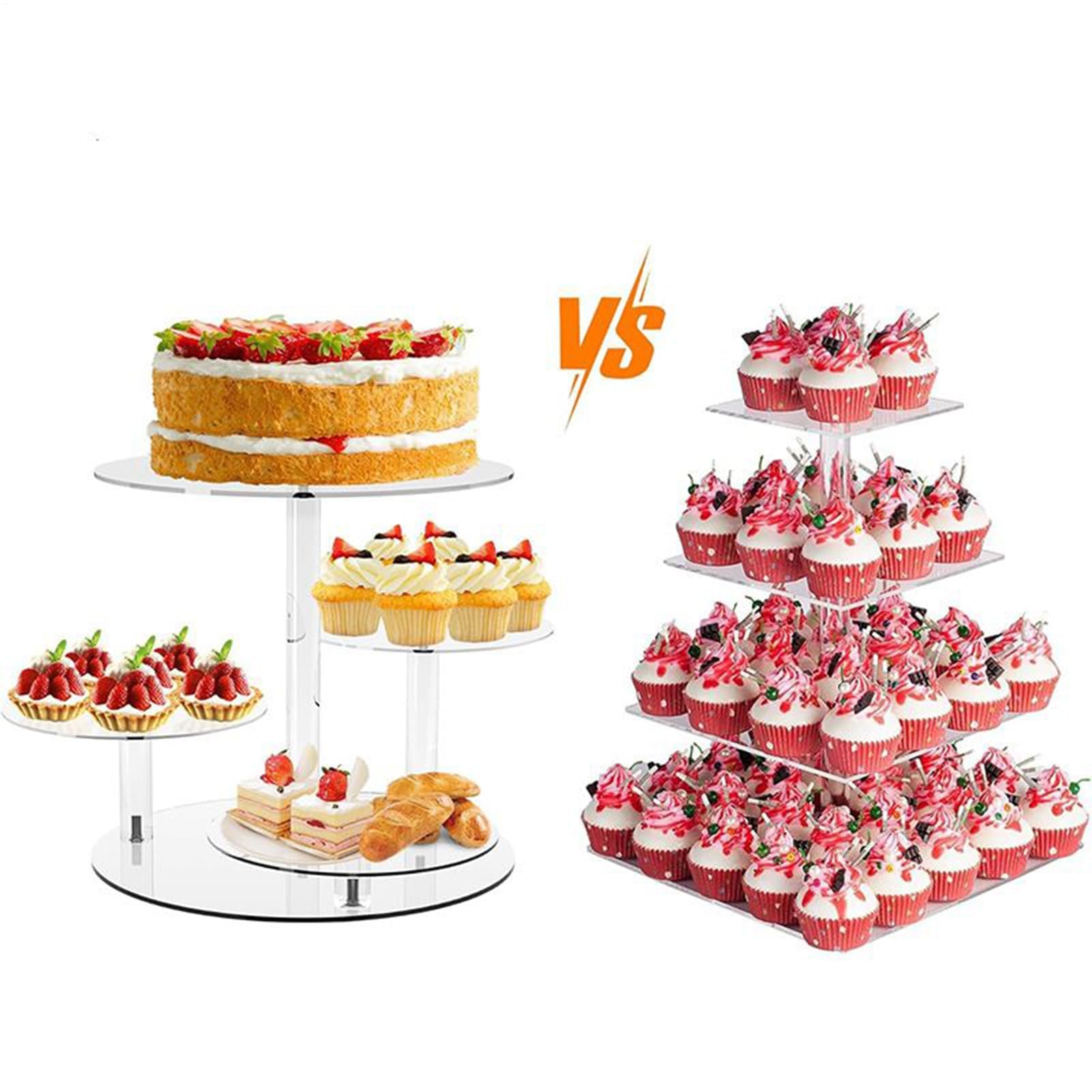 Soporte acrílico para tartas, expositor redondo de postres de 4 niveles, bandeja de servir Slish para aperitivos, pasteles y | Ideal para cumpleaños, bodas, Navidad, fiestas de baby shower