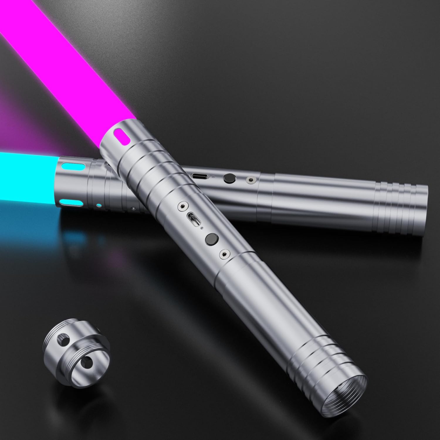 Lightsaber, 2 in 1 Dueling Light Sabers with Rechargeable Light Saber 15 RGB Colors 4 Modes Fx Battle Sound, Lightsabers for Adults Christmas (Silver 2 Pack)