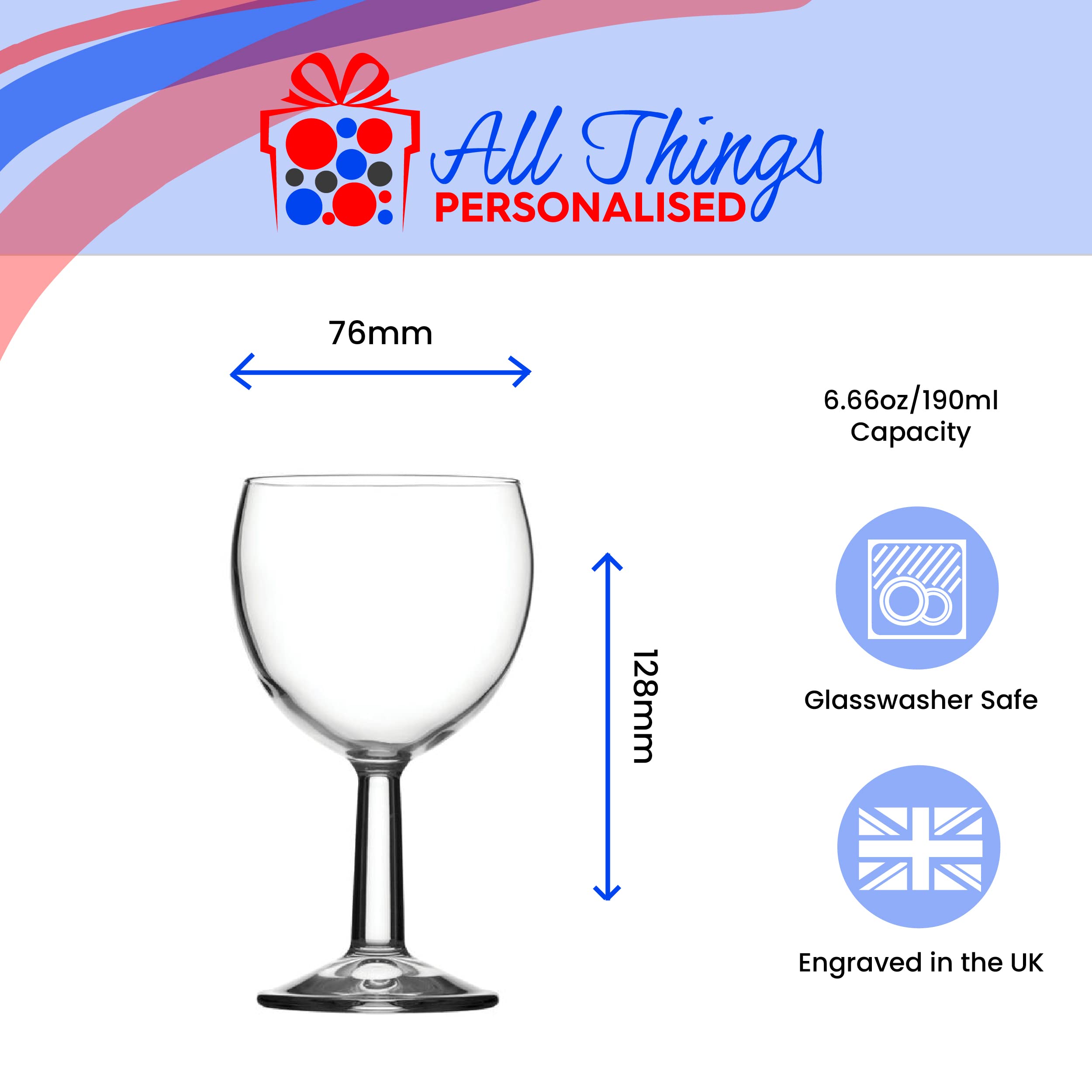 Copa de vino grabada personalizada de 197 ml, Regalos Personalizados, cualquier mensaje, para cualquier ocasión como cumpleaños, bodas, Navidad, Pascua, graduación, grabado en el Reino Unido