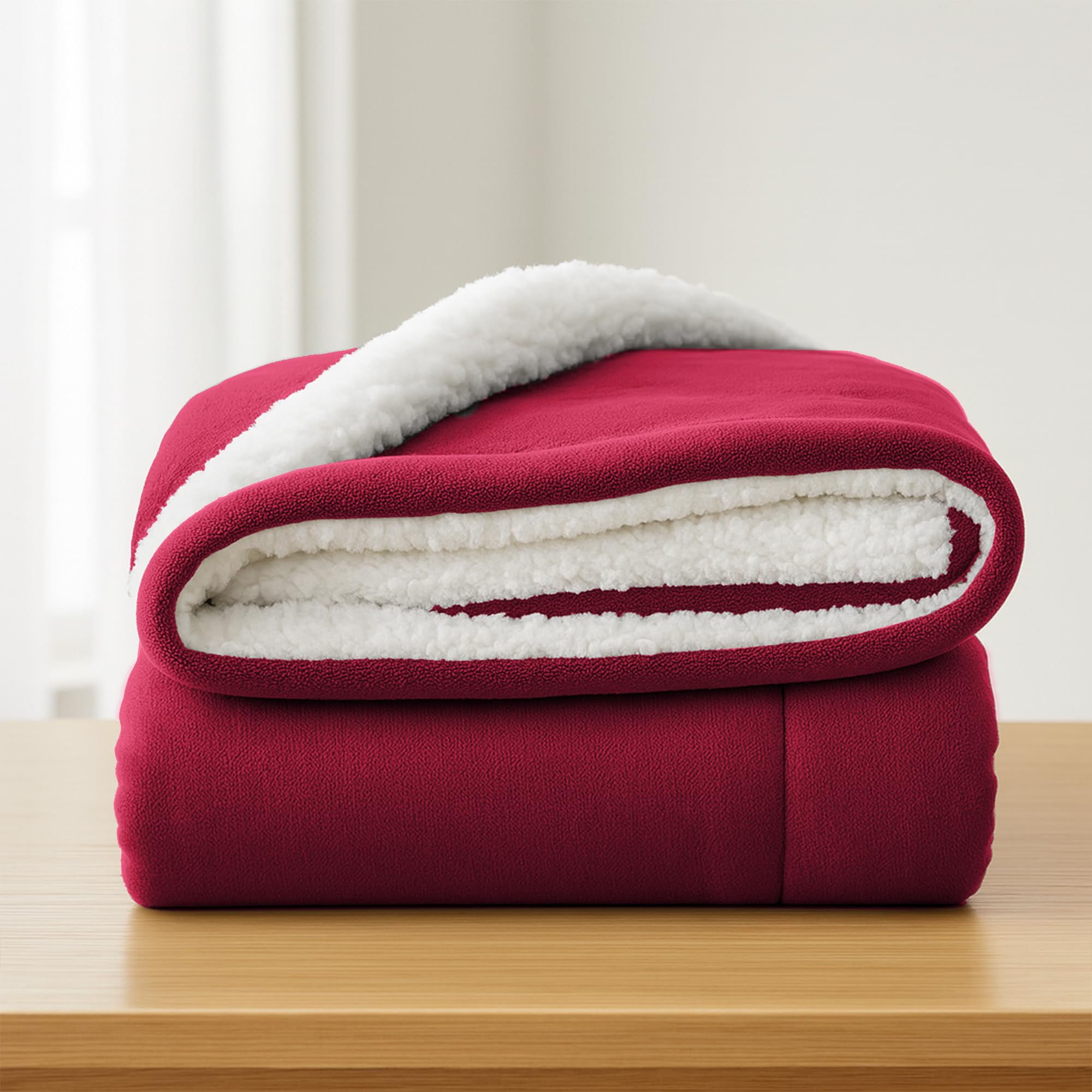 BedLooms Sherpa Fleece Blanket Throws for Sofas Large - Bed Throw Super King Size Soft Fluffy Thick Sofa Blanket Reversible Microfiber Burgundy Throw (230 x 270 Cm)