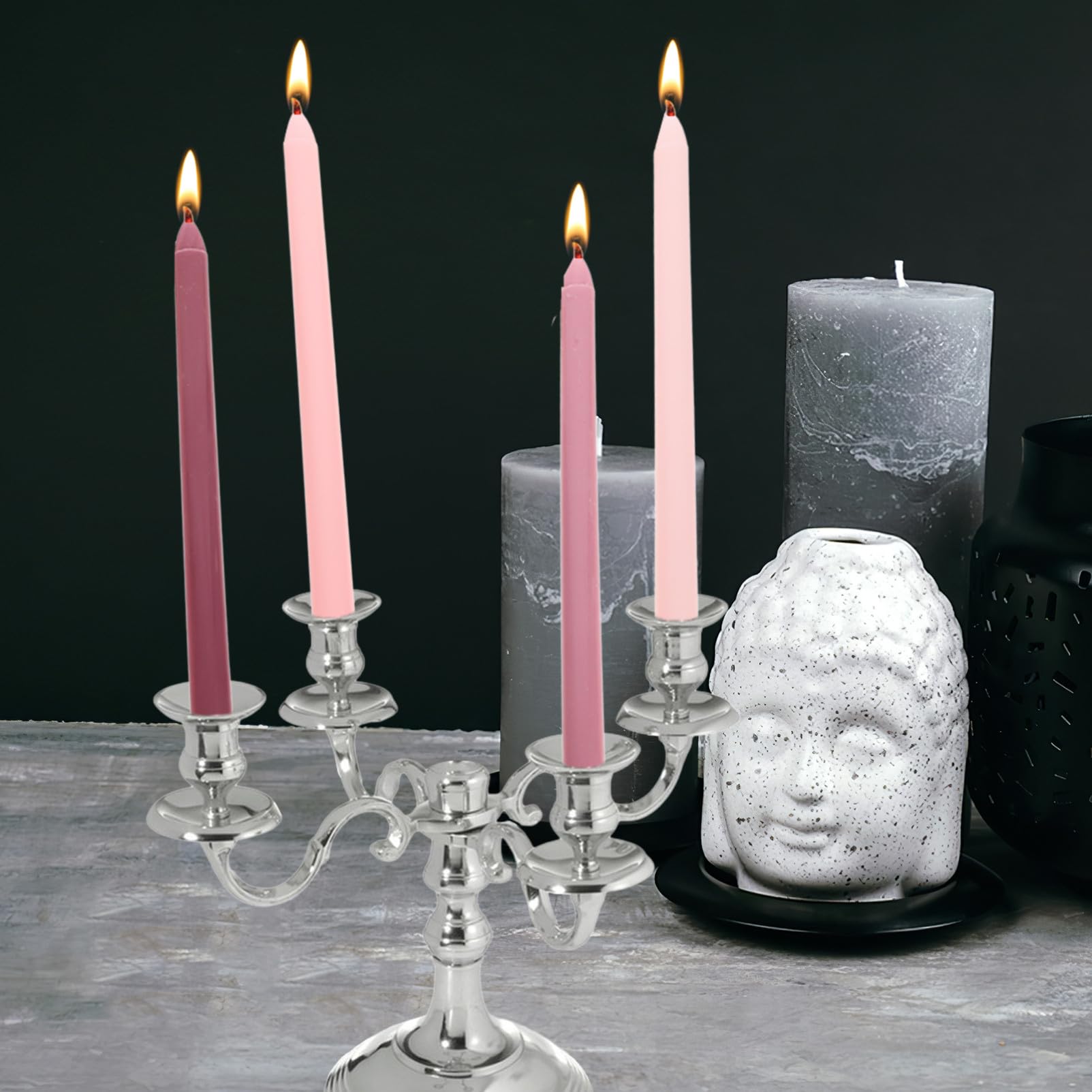 Set da 4 Candele Profumate Palo lungo Sfumatura Rosa Paraffina senza Fumo Decorazione Romantica per Matrimoni e Luce Notturna per Interni ed Esterni