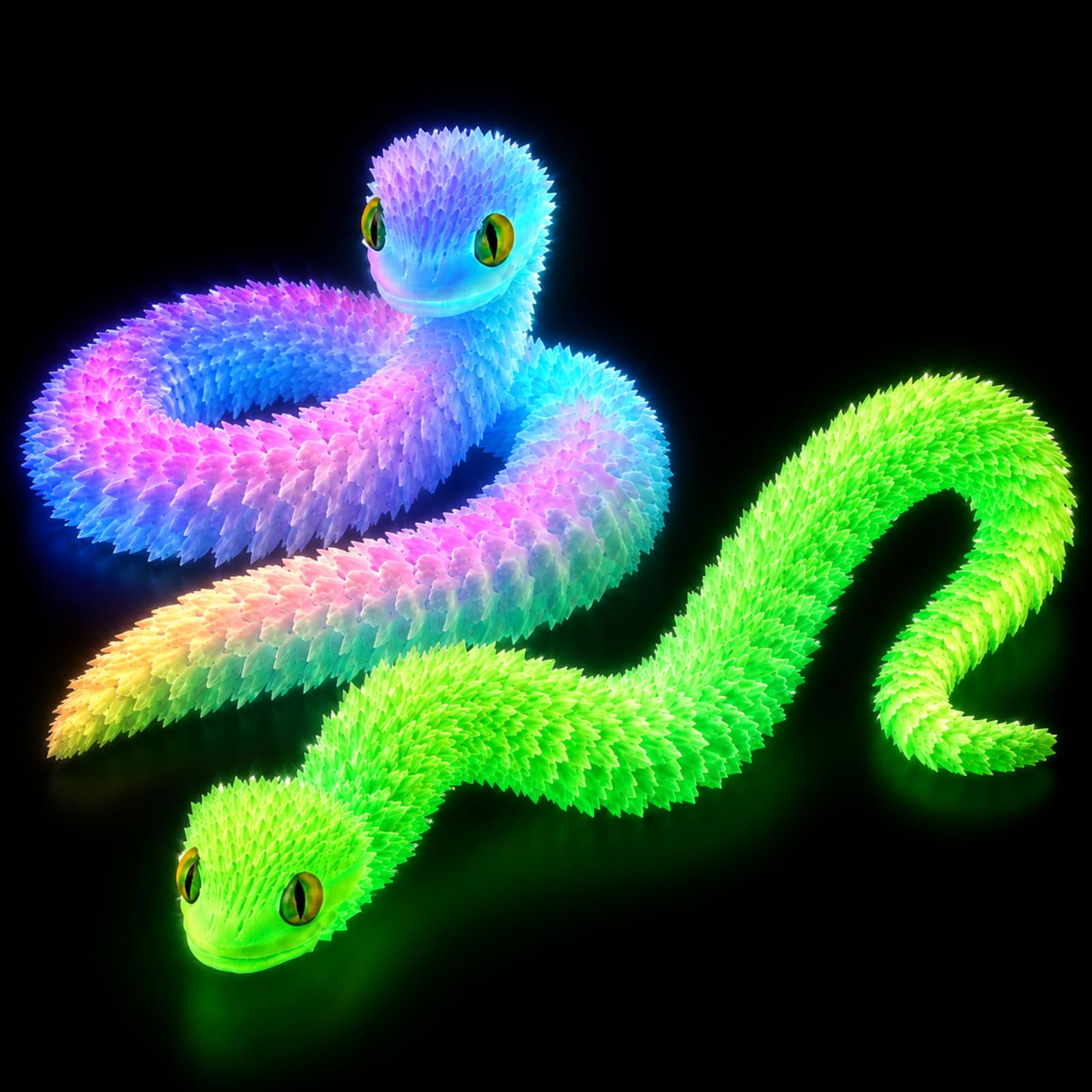 2 Pcs 3D Printed Snake, 3D Snake with Fluorescent Glow, 45 cm 3D Printed Animals, Educational and Decorative Articulated Model, Ideal for Nature Enthusiasts and Collectors