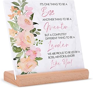 GOWELLY Boss Lady Gifts, Boss Gifts, Boss Gifts for Women, Desk Plaque with Wooden Stand, Leaving Gifts for Boss, Gifts for Boss Female, Boss Lady Office Decor