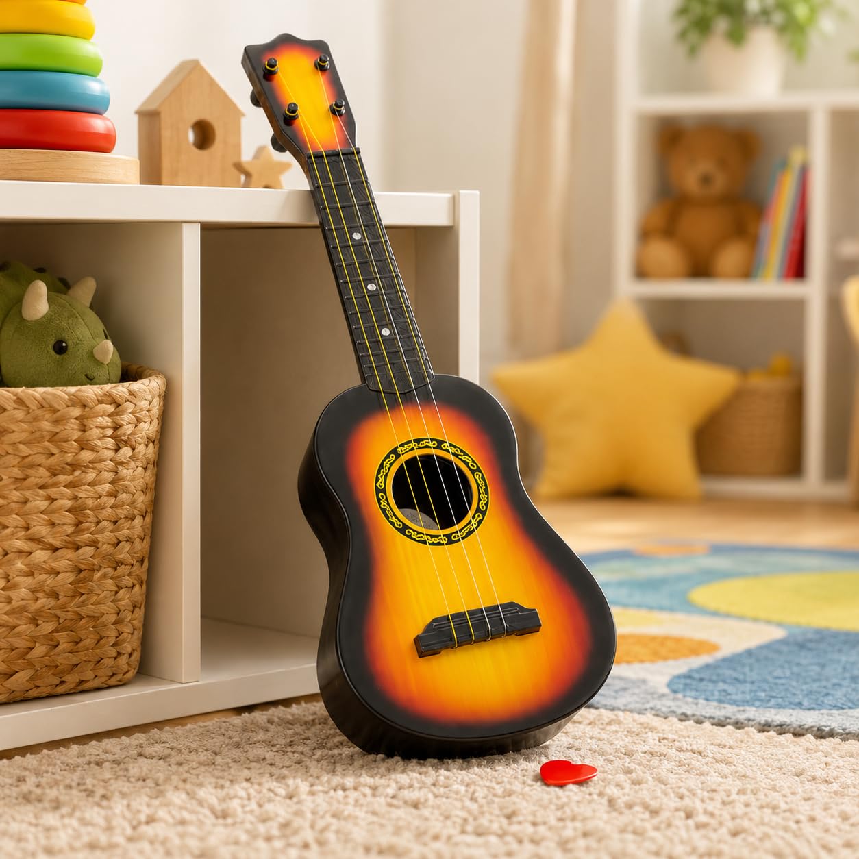 Guitarra para niños con 4 cuerdas y púa ukelele juguete instrumento musical para niños guitarra clásica de plástico cm 58 ukelele 4 cuerdas instrumentos musicales juguete educativo (a)