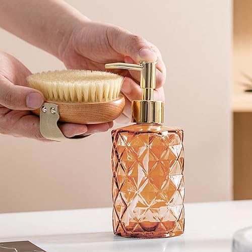 Miniatura 5 de Dispensador de jabón de vidrio naranja transparente con bomba dorada, dispensador de jabón de 12 onzas para cocina, jabones de manos, lociones,